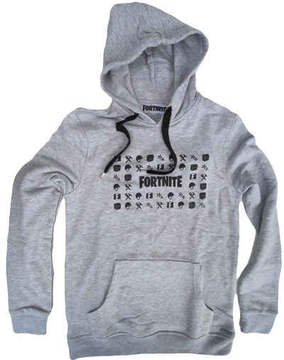 Fortnite Hoodie »FORTNITE Hoodie Sweatshirt mit Kapuze hellgrau meliert Icons Epic Games Erwachsene + Jugendliche Größen«