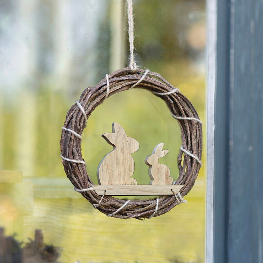 Home-trends24.de Osterkranz Hasenpaar Osterdeko Osterhase Deko Kranz Ostern Holz 25cm