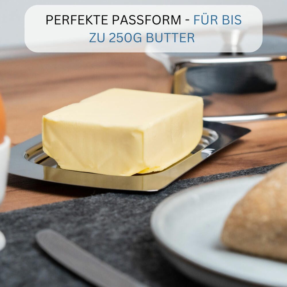 WESTMARK Butterdose dekorativ, Länge: 19 cm, Rostfreier Edelstahl, Edelstahl 18/8, rostfrei, spülmaschinengeeignet, langlebig