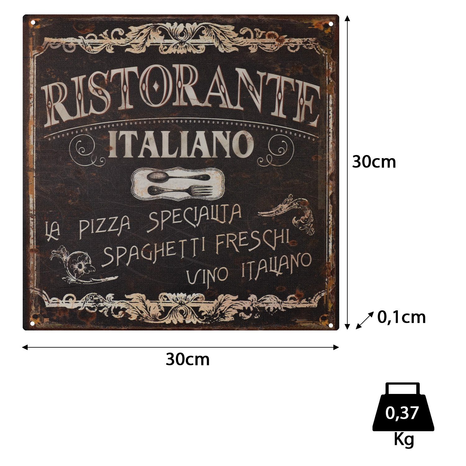 Moritz Metallschild Blechschild Ristorante Italiano Pizza Spaghetti Vino, (Einzeln), Vintage Retro Deko Schild Metallschild Wandbild Schild