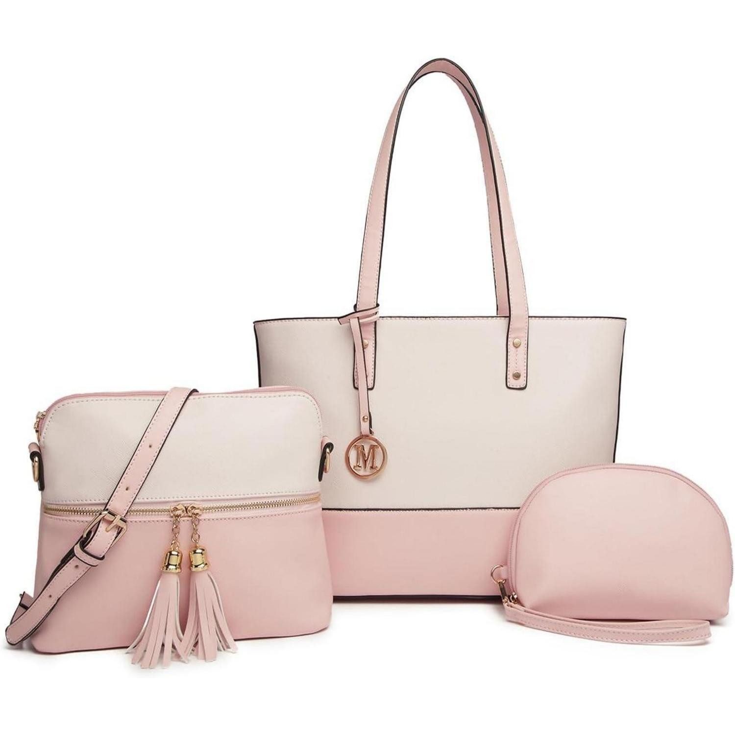 Handtasche Damen-Schultertasche Shopper Handtasche groß 3-tlg. Set Kontrastfarbe