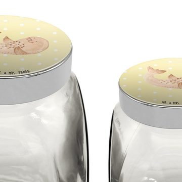Mr. & Mrs. Panda Vorratsglas L 870ml Robbe Liegen - Gelb Pastell - Geschenk, Küchenorganizer, Aufb, Premium Glas, (1-tlg), Exklusive Motive