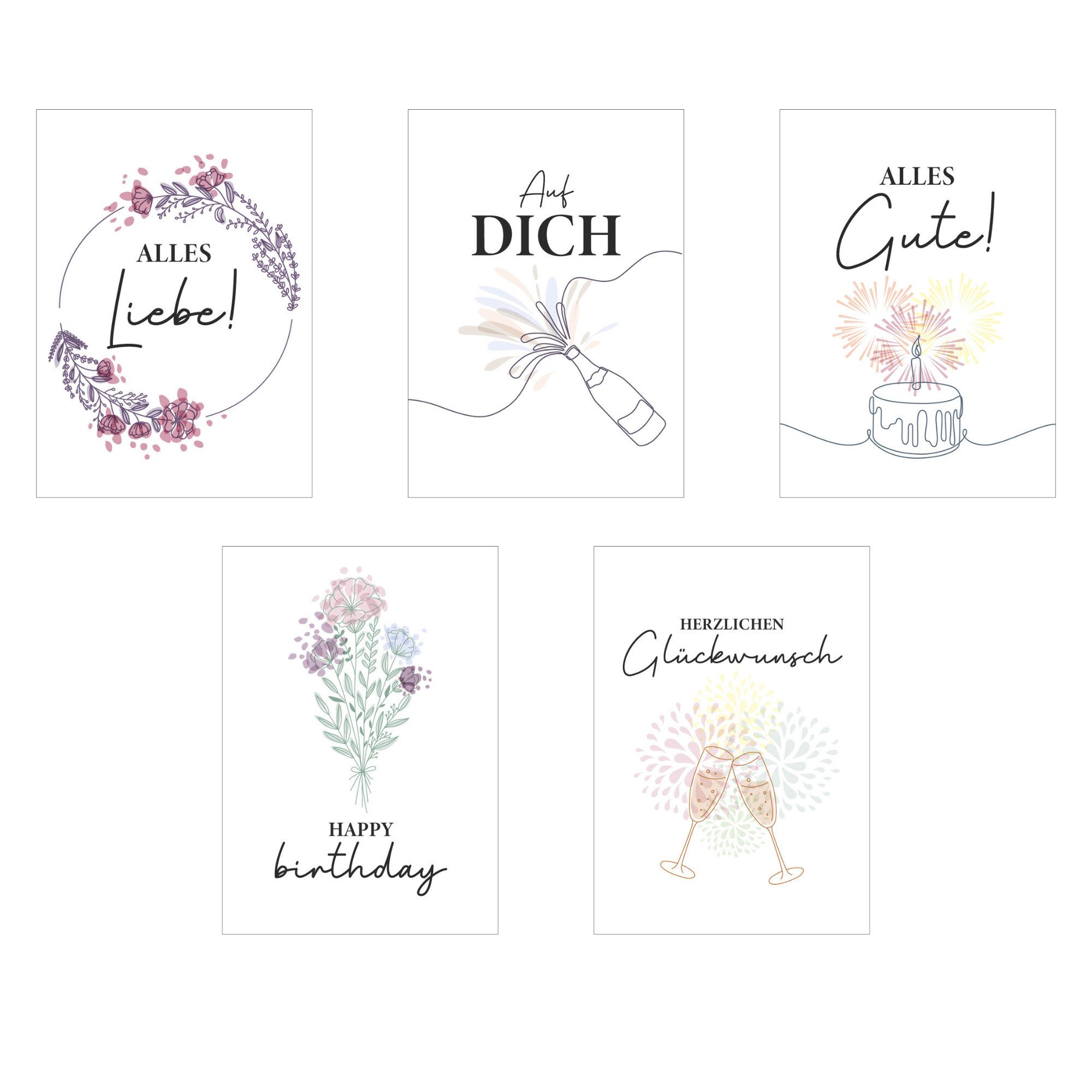 LEAF & GOLD Geburtstagskarte 25er Postkarten-Set Glückwunsch & Geburtstag Geburtstagskarten