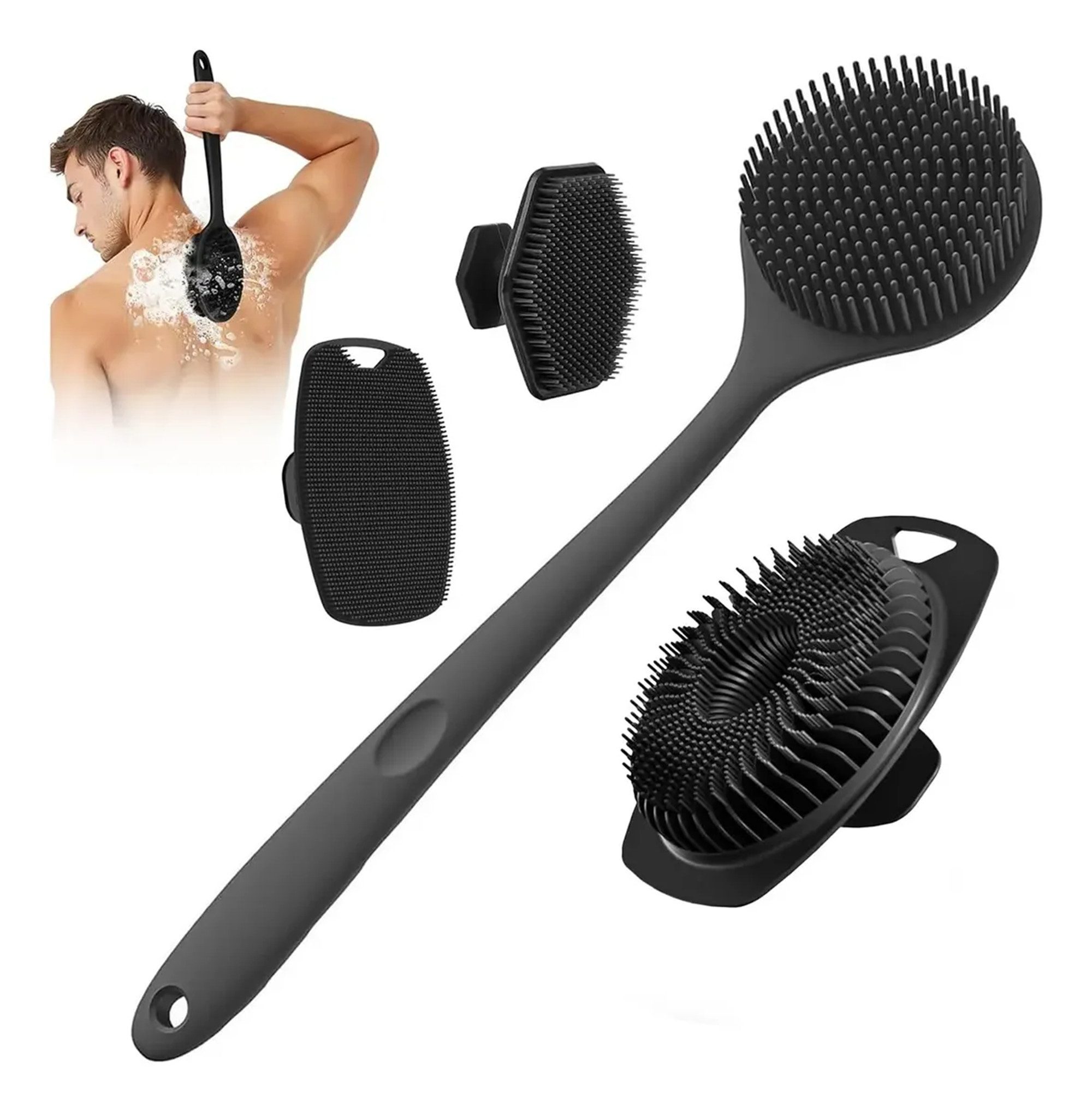 ibettertec Badebürste Silikon-Körperwäscher mit Langem Griff, Doppelseitige Rückenbürste, für Duschpeeling und Massage, Körperbürste Duschbürste Rücken für Männer, Senioren, Frau