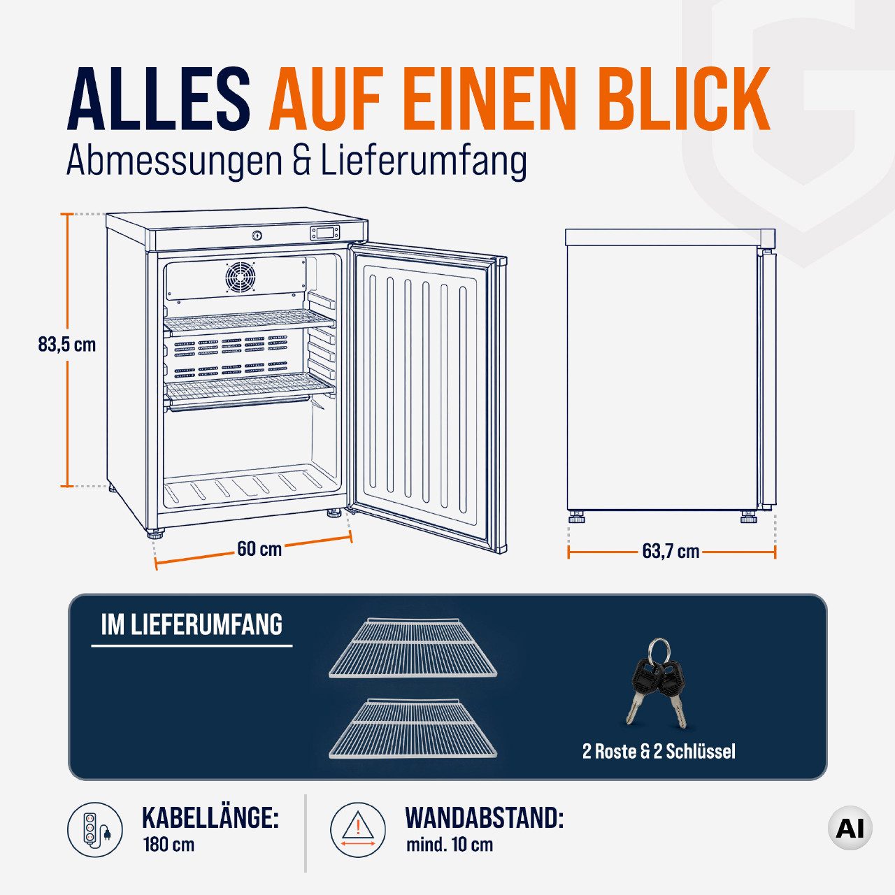 GastroHero Gefrierschrank Lagertiefkühlschrank ECO 200 Schwarz 127 Liter Umluftkühlung LTSE200B, 83.5 cm hoch, 60 cm breit, platzsparende Tiefkühllösung für Bar – Bild 5 von 5