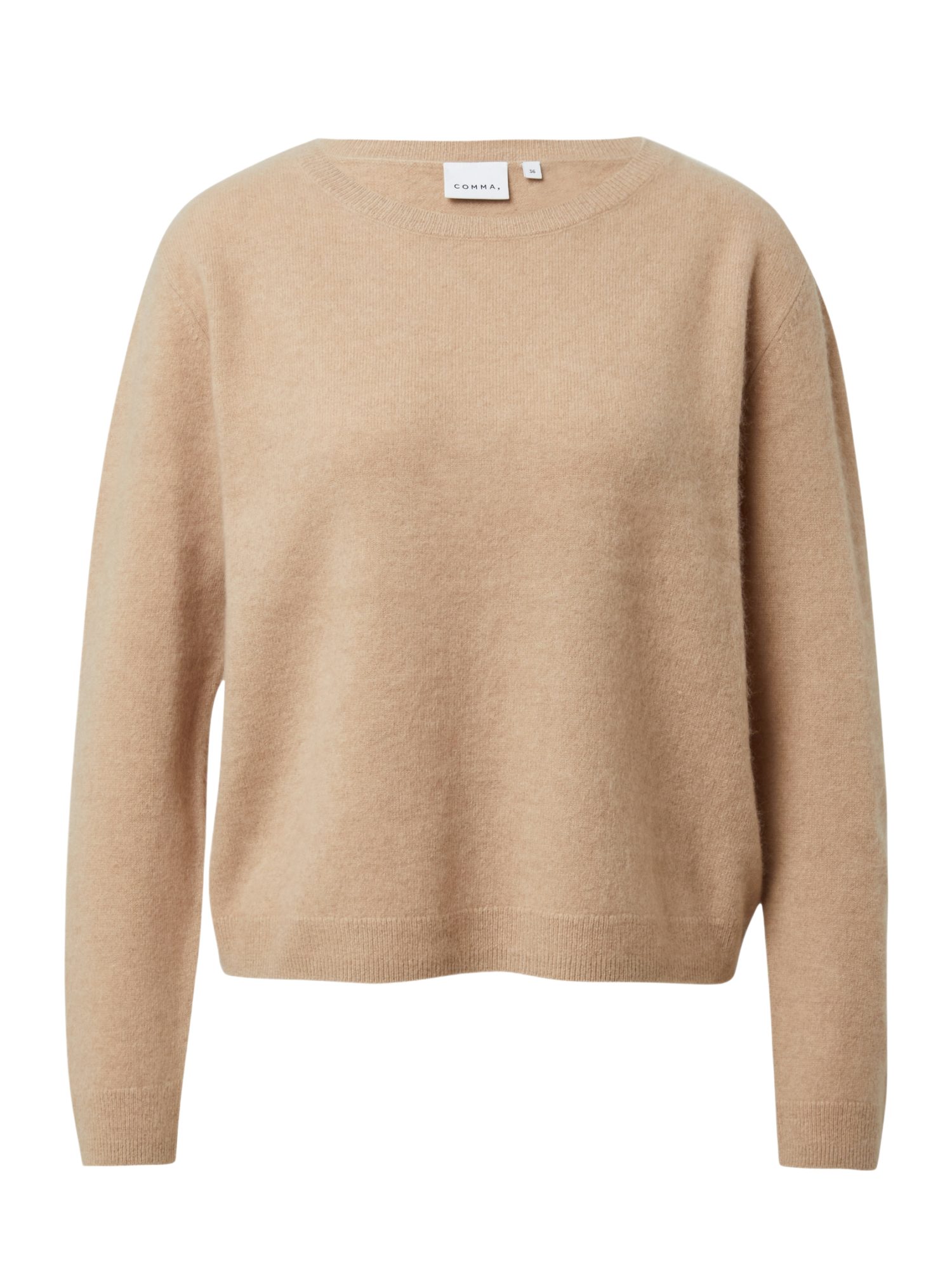 comma Langarmshirt natur,Casual,Wolle,Meliert,Rundhals,Lang,Regular Fit