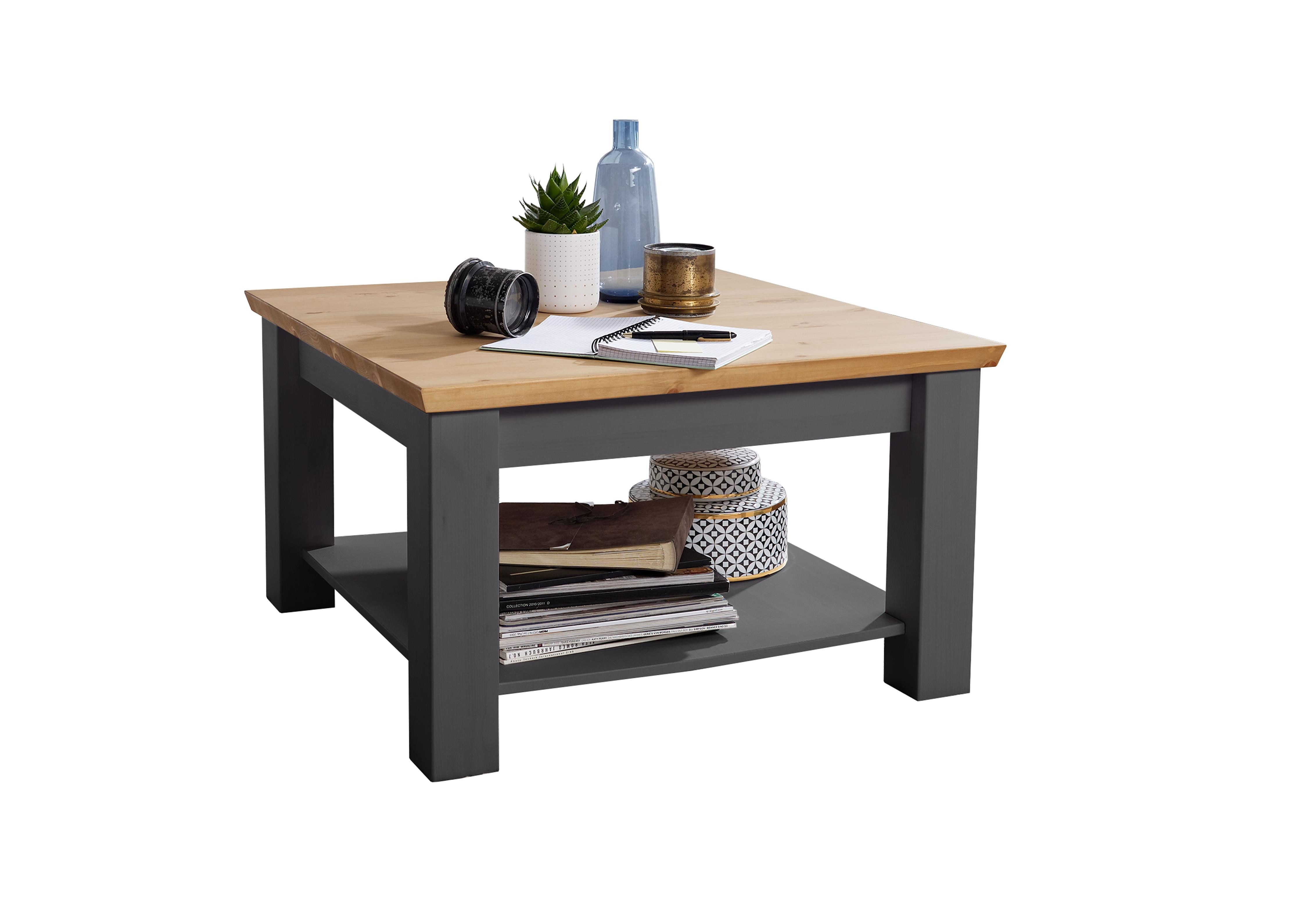G+K Möbelvertriebs GmbH Couchtisch aus Kiefer massiv in grau mit Absetzungen in eichefarbig (BxHxT: 75x45x75 cm)