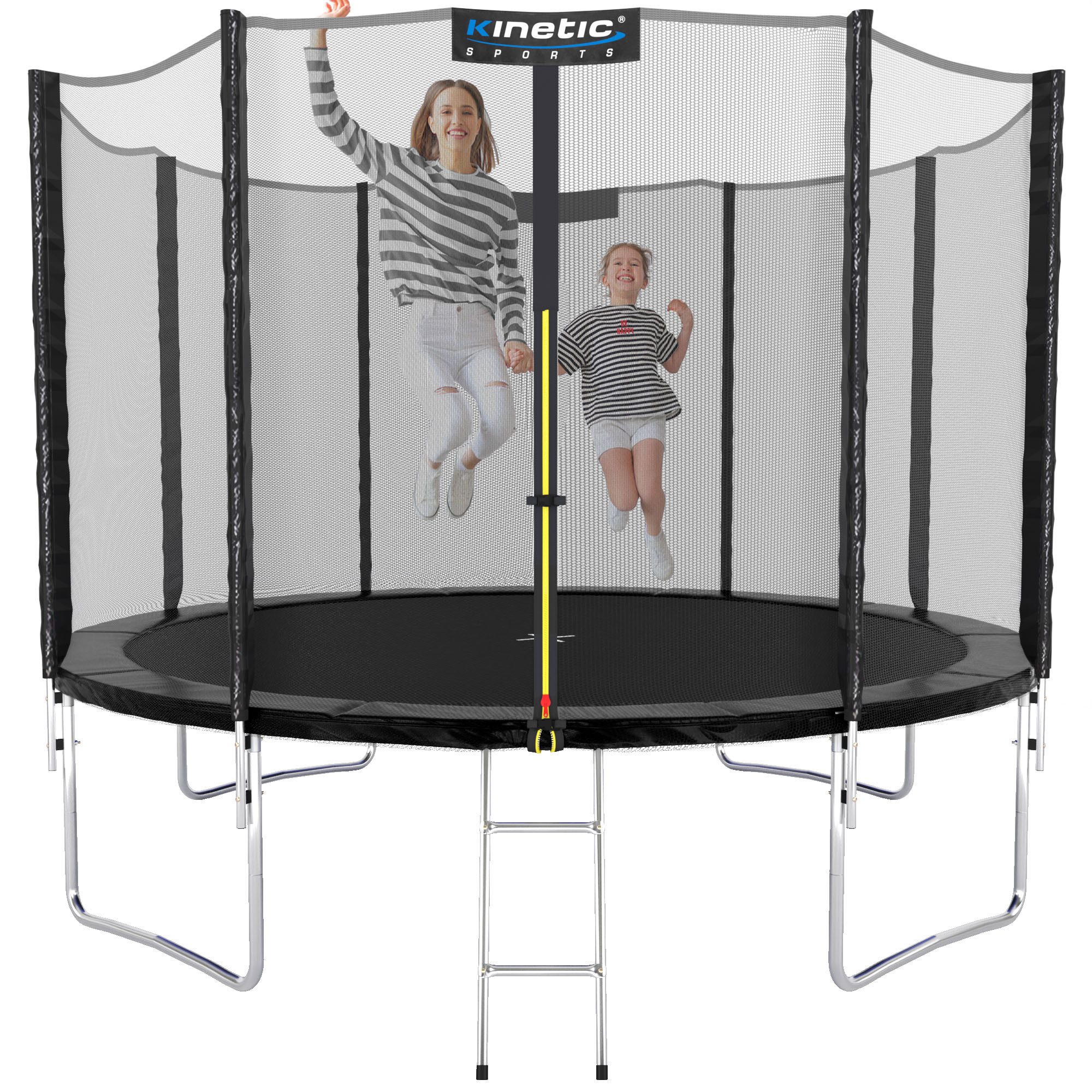 Kinetic Sports Gartentrampolin SALTO, Ø 244 cm, Kindertrampolin Set mit Sicherheitsnetz, USA Sprungtuch, Leiter