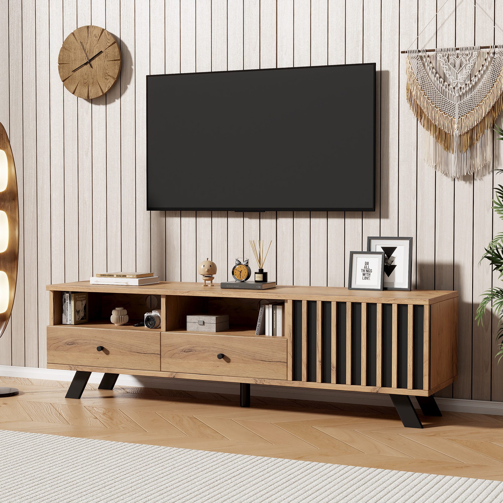 OKWISH Lowboard 150cm breit (Fernsehschrank, TV-Board, 1 St., mit 2 Schubladen, 1 Tür, 150*38*44cm), für 60-Zoll-Fernseher