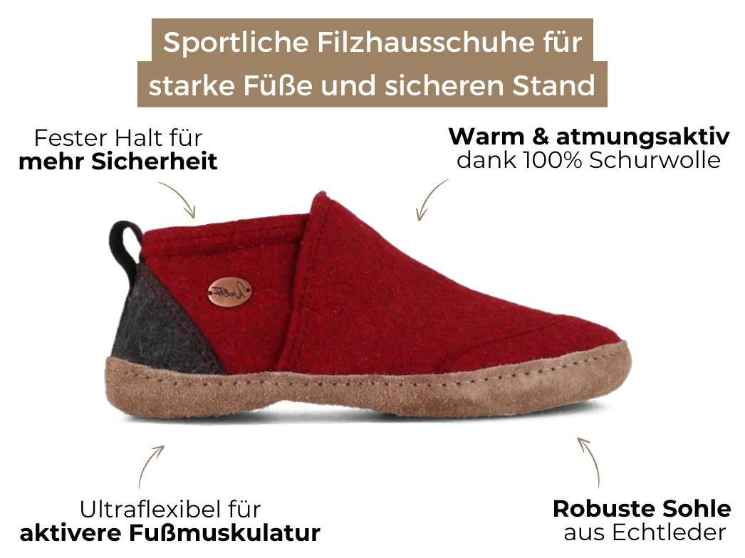 WoolFit Homeoffice Hausschuhe Taiga Hausschuh mit vegetabiler Ledersohle