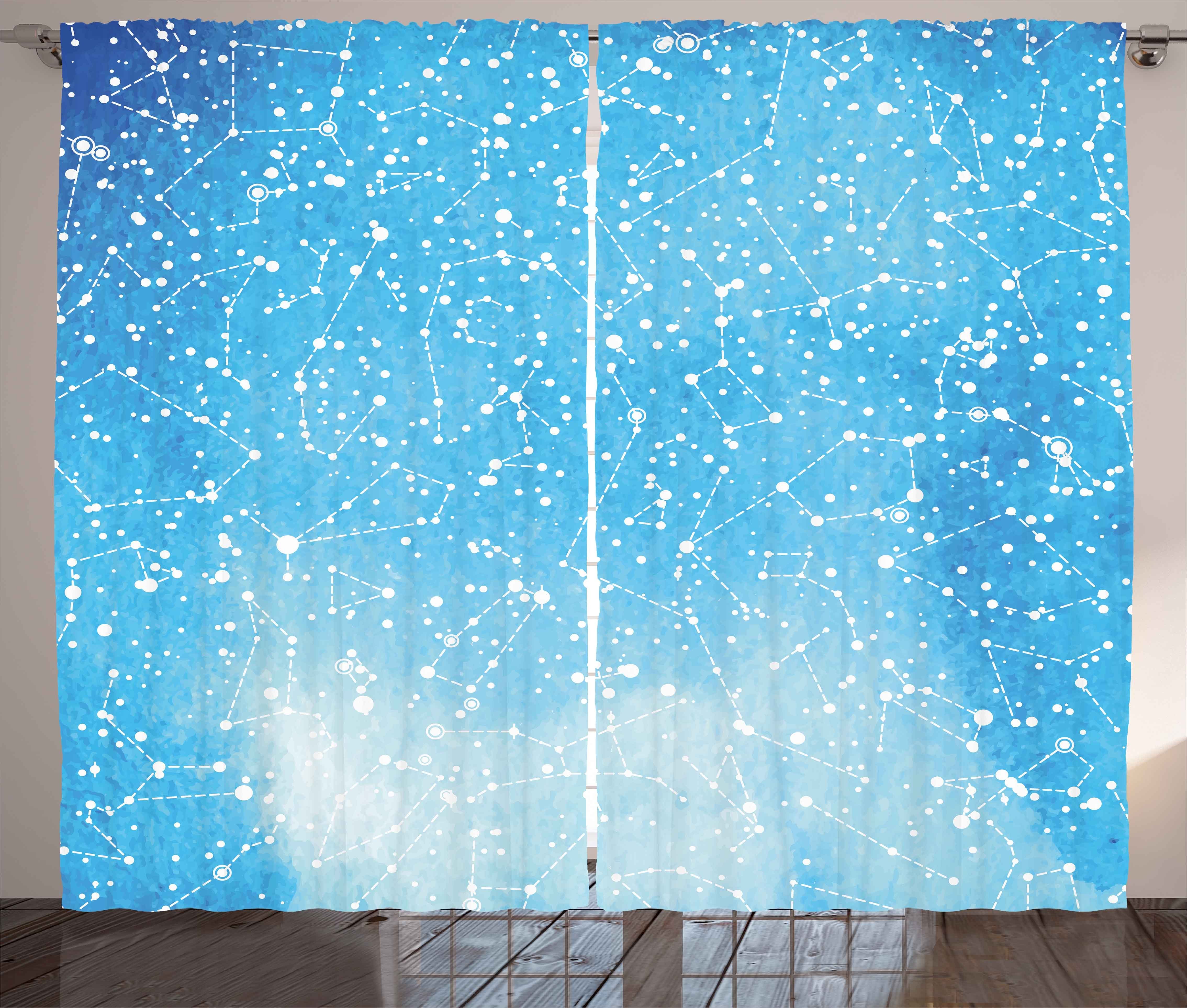Gardine Schlafzimmer Kräuselband Vorhang mit Schlaufen und Haken, Abakuhaus, Konstellation Astronomie-Grafik | Fertiggardinen