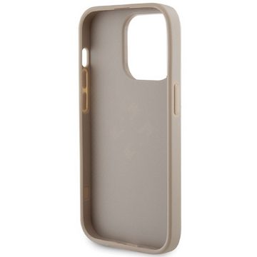 Guess Handyhülle Case iPhone 15 Pro Glitter Kunstleder goldfarben Metallogo 6,1 Zoll, Kantenschutz