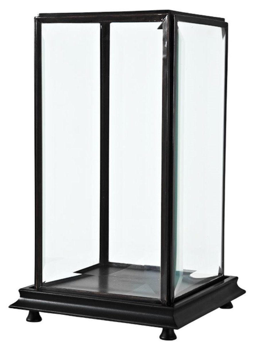 Casa Padrino Dekoobjekt Luxus Tischvitrine Schwarz / Antik Bronze 22 x 22 x H. 37 cm - Wohnzimmer Dekoration