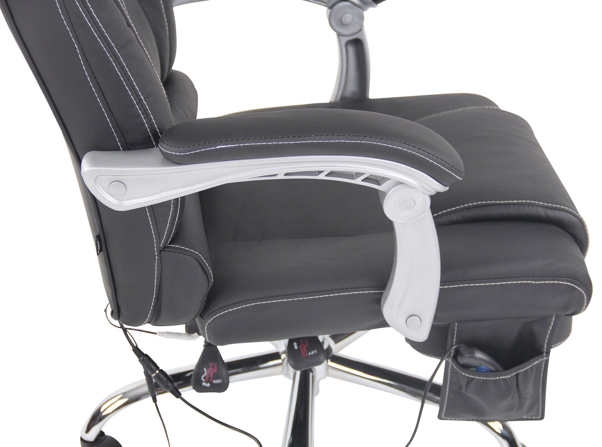 TPFLiving Bürostuhl Pacira höhenverstellbar Bürostuhl 360° Drehstuhl, Chefsessel, Sitzfläche: - Massagefunktion drehbar (Schreibtischstuhl, chrom schwarz XXL), - Echtleder und Metall Gestell: mit