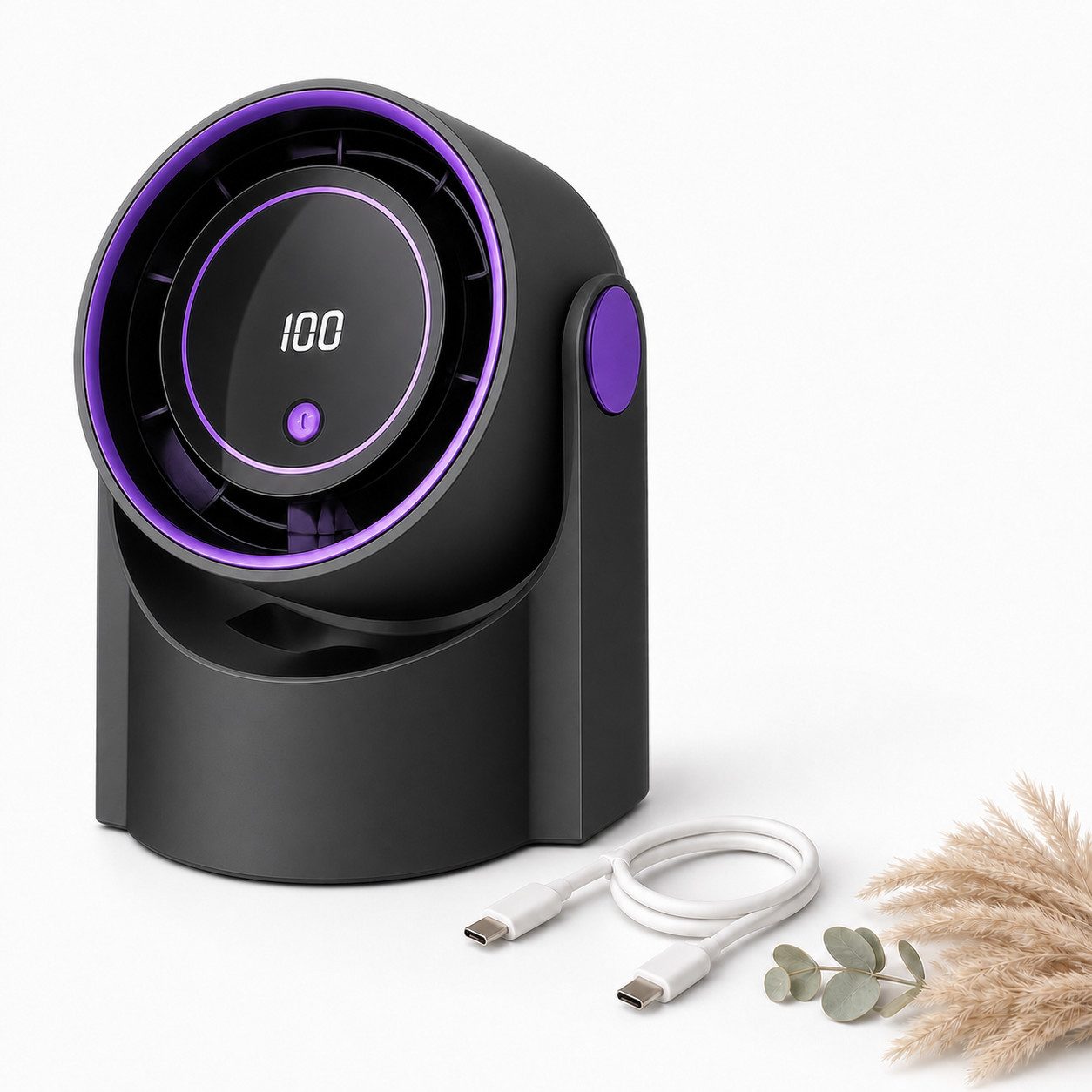 Bestlivings Tischventilator mobil mit 1200 mAh AKKU, Tisch- und Wandventilator, 5 Stufen, LED Display, 22 dB leise, USB-C