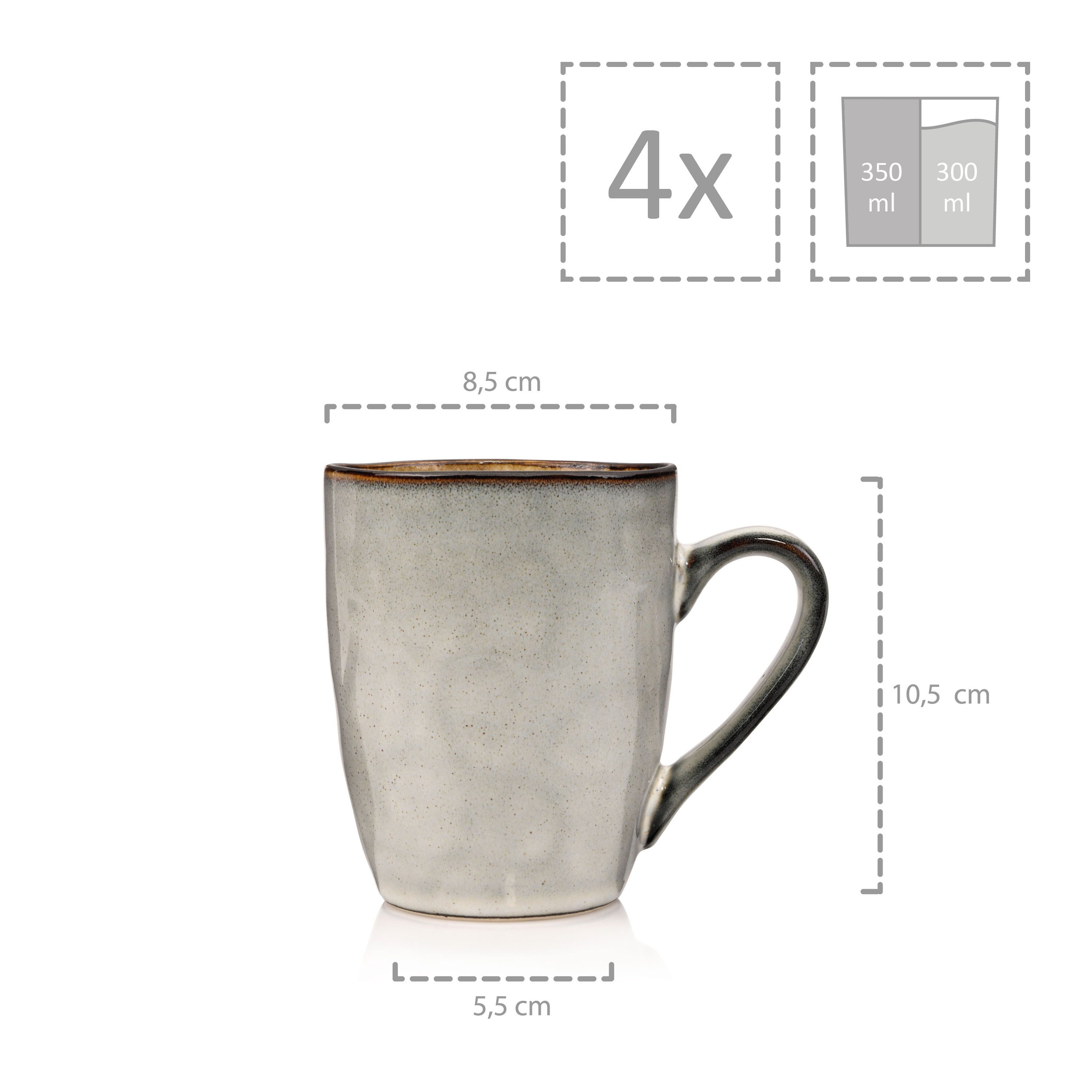 Steingut, Kaffeebecher SÄNGER Capri Becher ml, Set, 300 Handmade Grau