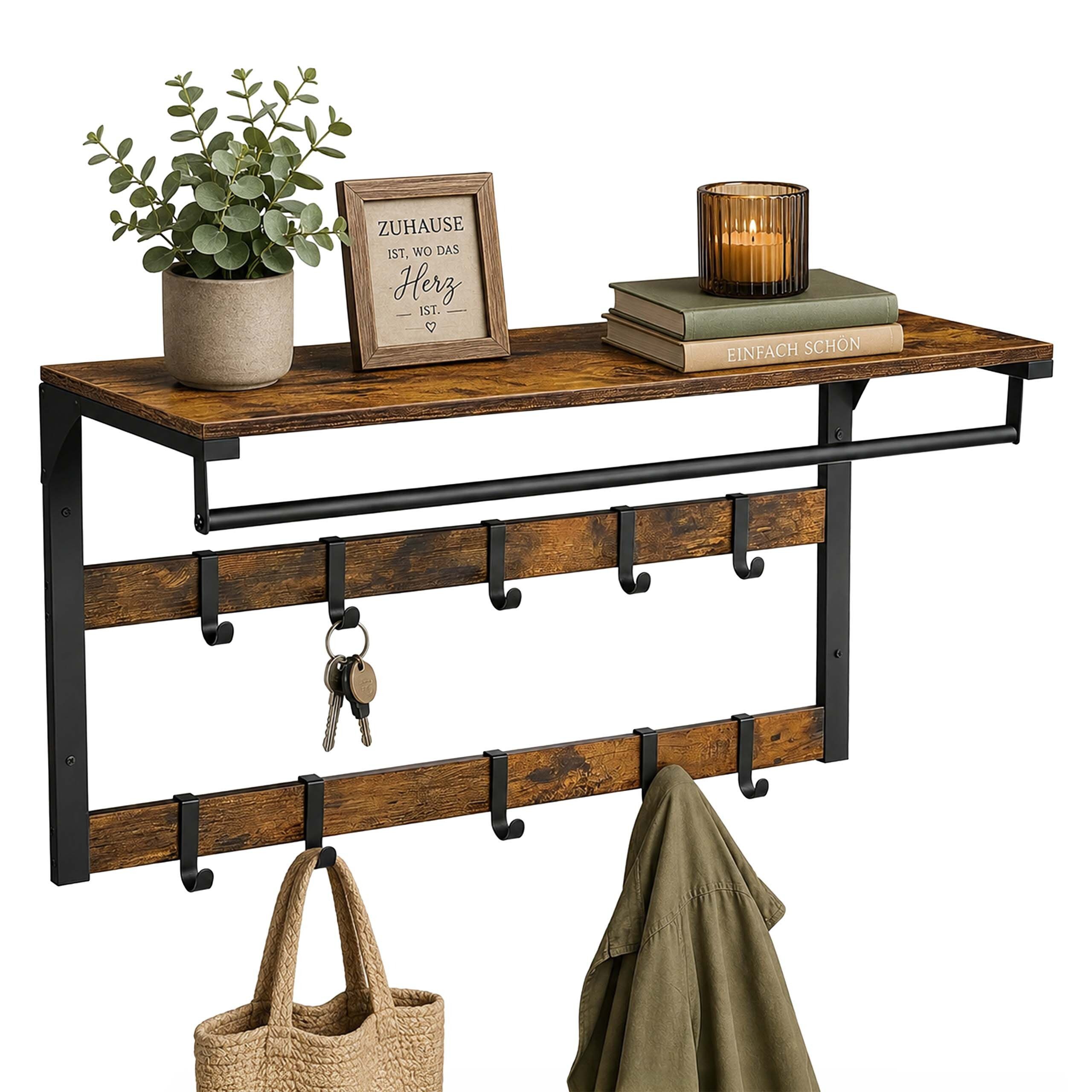 relaxdays Wandgarderobe 3 in 1 (1 St), Vintagebraun-Schwarz, 80 cm