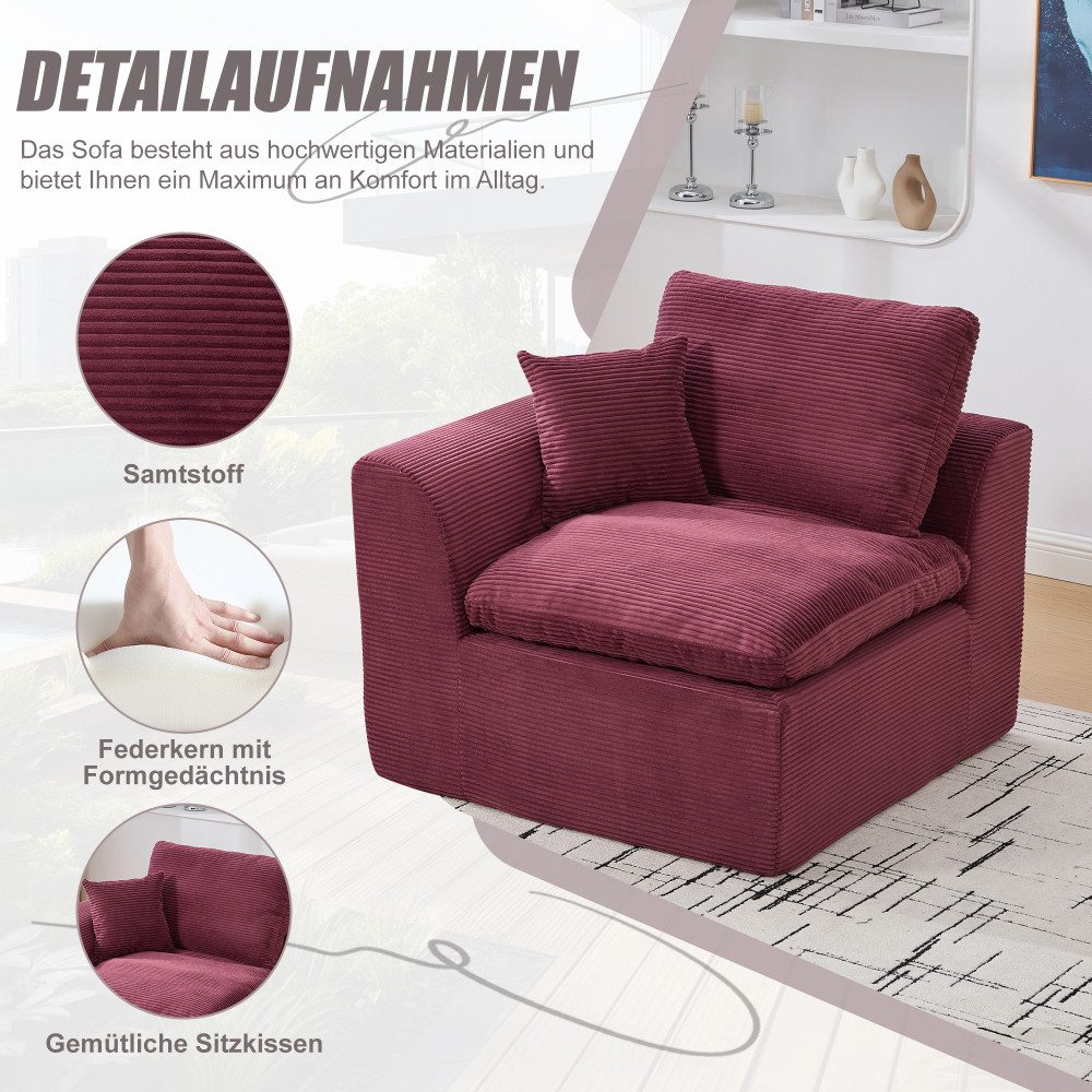 BBWL Sofa Stoff Sofa modern minimalistisch, weicher Corduroy Sessel, mit Kissen für Wohnzimmer, nordischer Freizeitstuhl ohne Montage