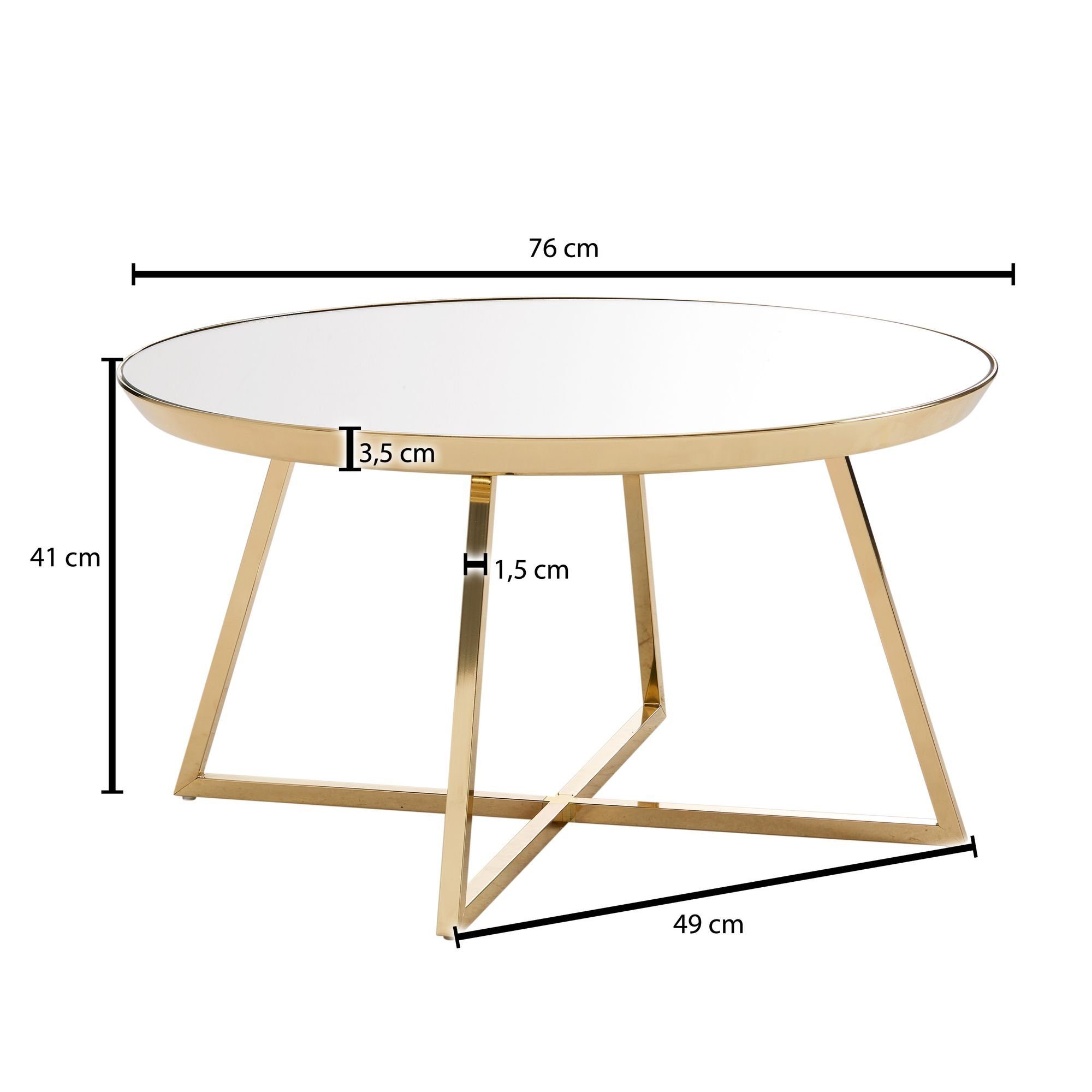 | Tischplatte, Spiegelnde Couchtisch KADIMA Gold Metallgestell glänzendes DESIGN Kaffeetisch: Transparent