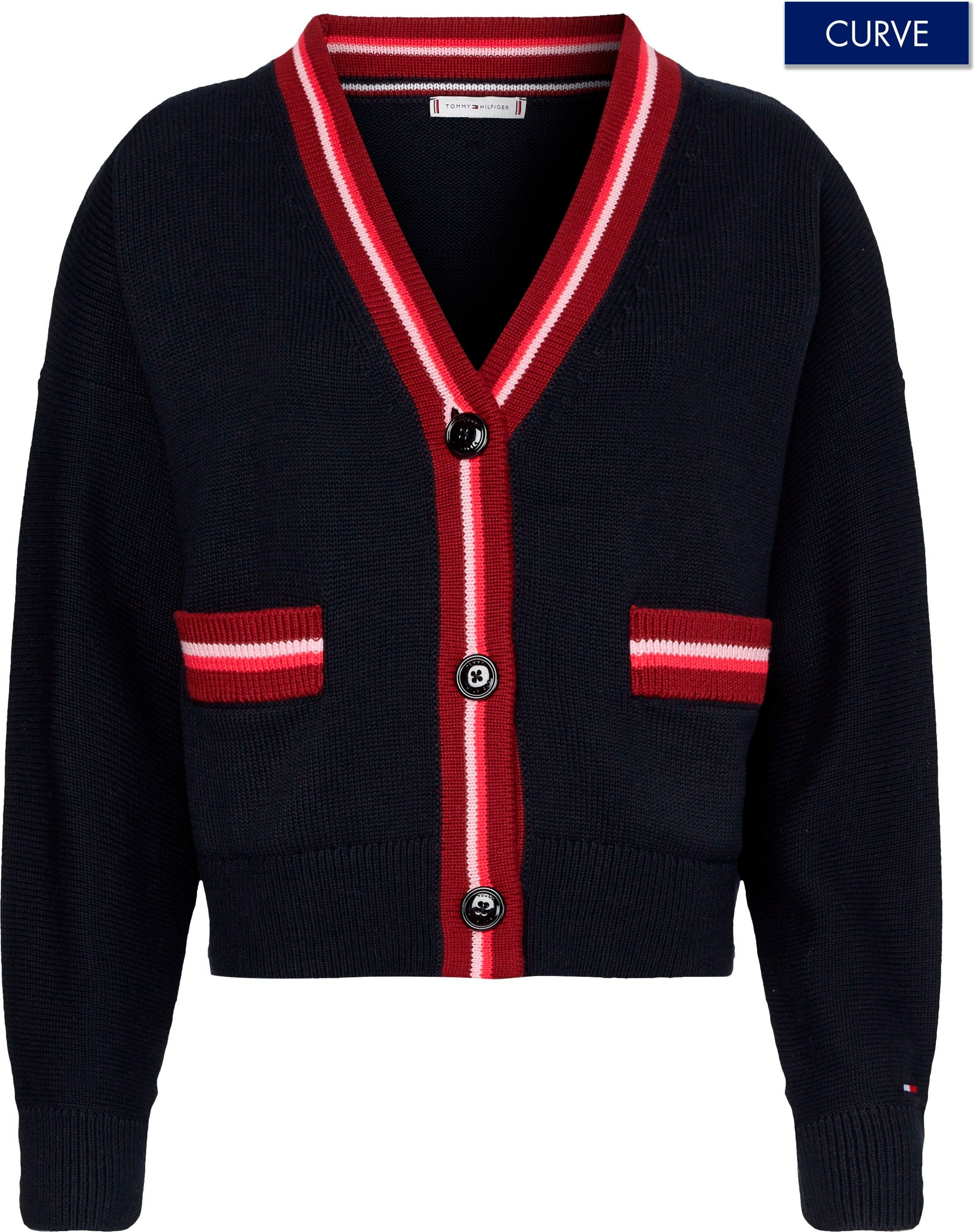 Tommy Hilfiger Curve Strickjacke CRV VIBRANT STRIPE V-NK CARDI PLUS SIZE  CURVE,mit Tommy Hilfger Markenlabel