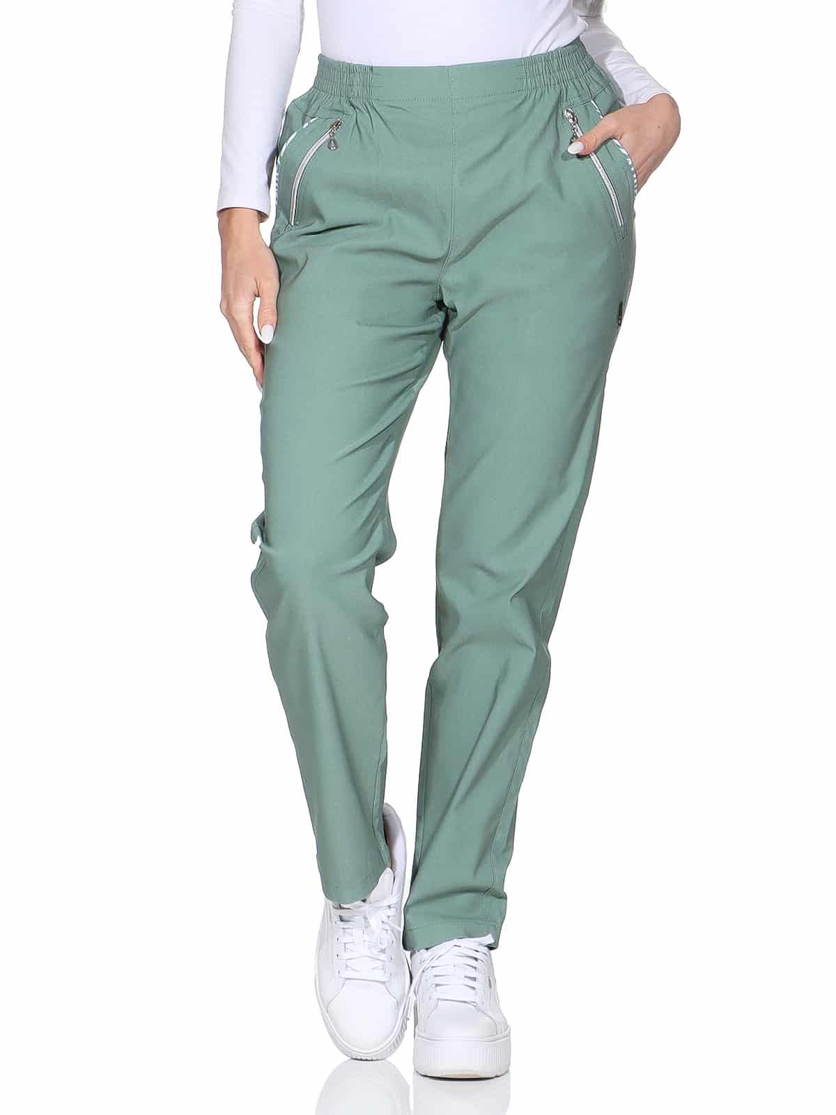 OriginalYou Schlupfhose Damen Stoffhose leichte Stretchhose Freizeithose mit elastischem Bund, farblich abgesetzte Taschen