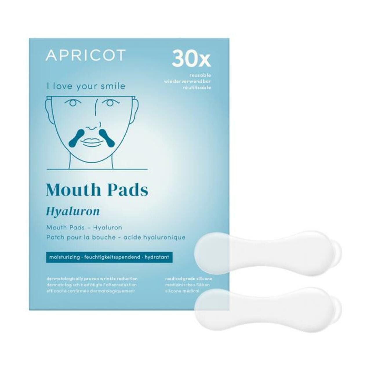 Gesichtsmaske Mouth Pads Hyaluron "I love your smile" aus medizinischem Silikon - 30