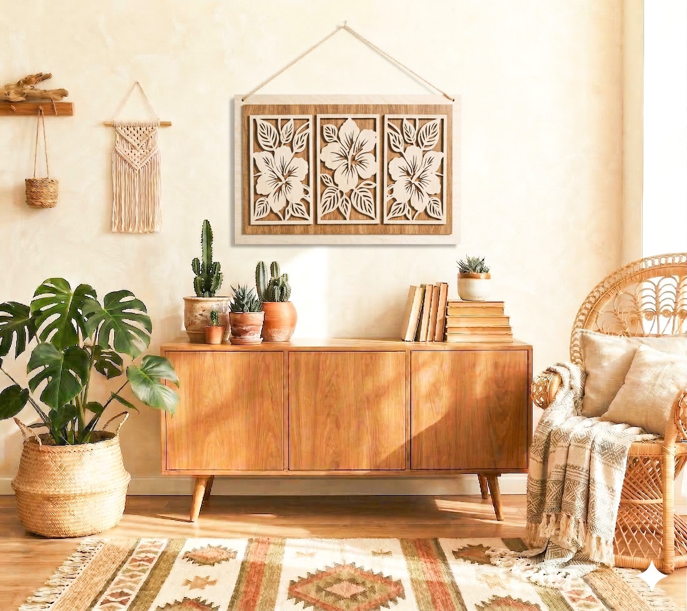 ORNAMENTI Wanddekoobjekt 3D Wanddeko aus Holz für Wohnzimmer, Baum des Lebens, Blätter, Blumen (Hingucker Wandbild, Holzbild, Holzdeko, stilvolle Wanddekoration, Wandpaneel, Ornament, Wandrelief), Verzierung fur Zuhause, Wandkunst, Dekorative Skulptur