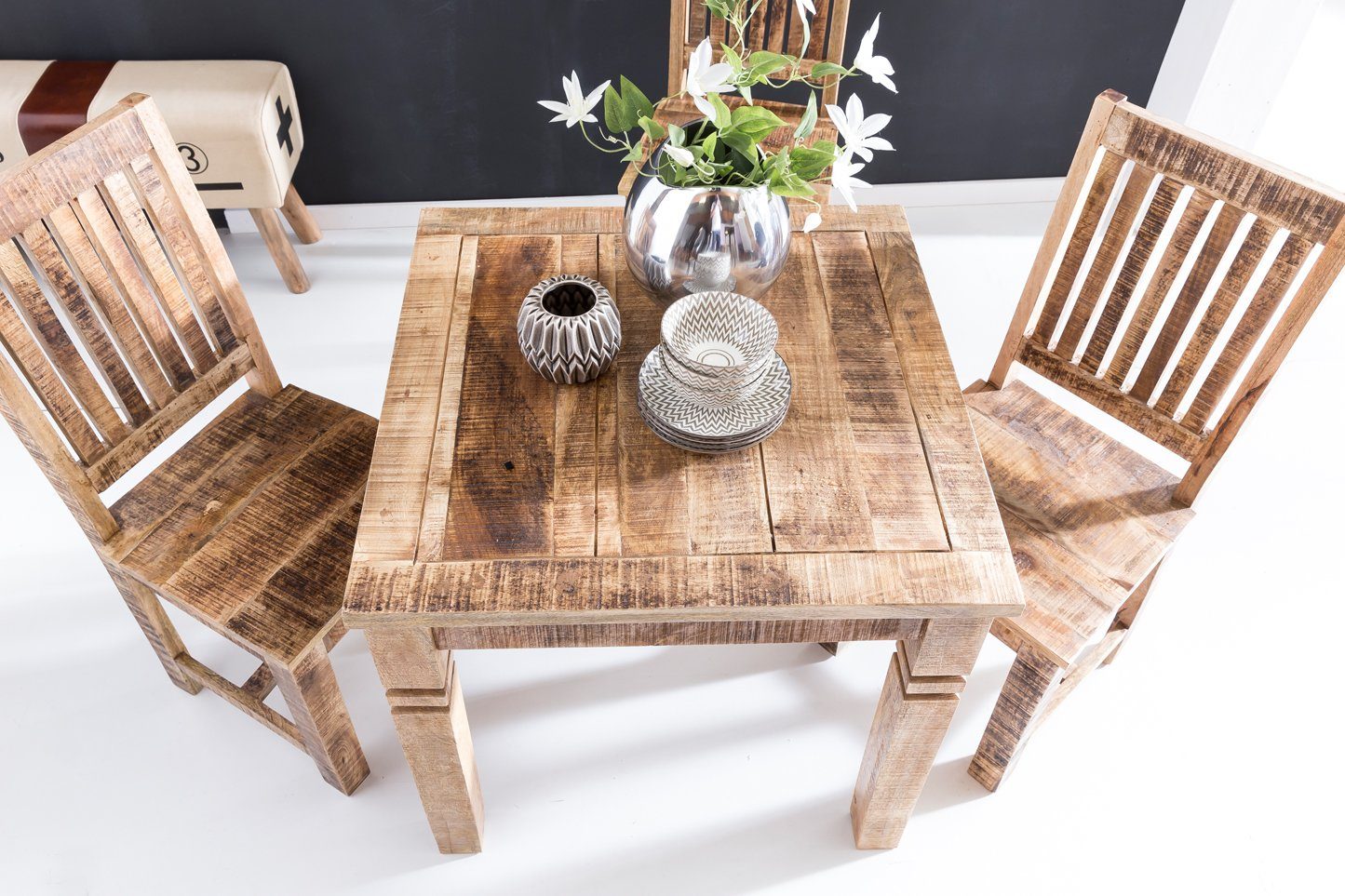 FINEBUY Esstisch FB45593 Esstisch quadratisch 80 Massivholz Esszimmertisch rustikal (80x80x76 cm Mango Massivholz Quadratisch Rustikal), Kleiner Esszimmertisch, Küchentisch Holztisch