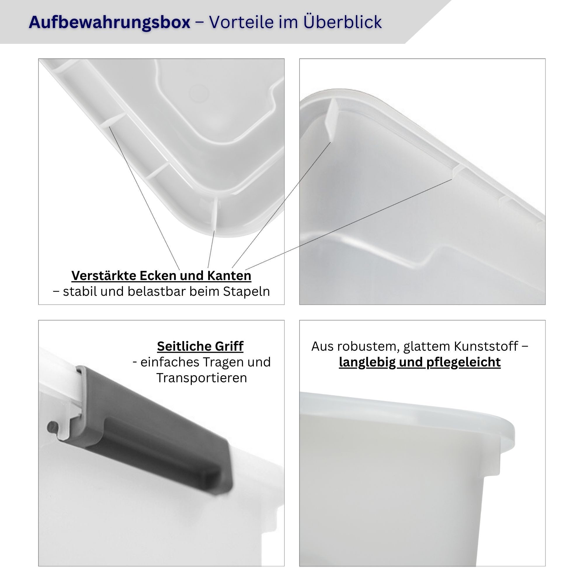 PROREGAL® Aufbewahrungsbox mit Deckel 30-60 Liter Kunststoff Transparent Stapelbar (6 St) – Bild 4 von 5