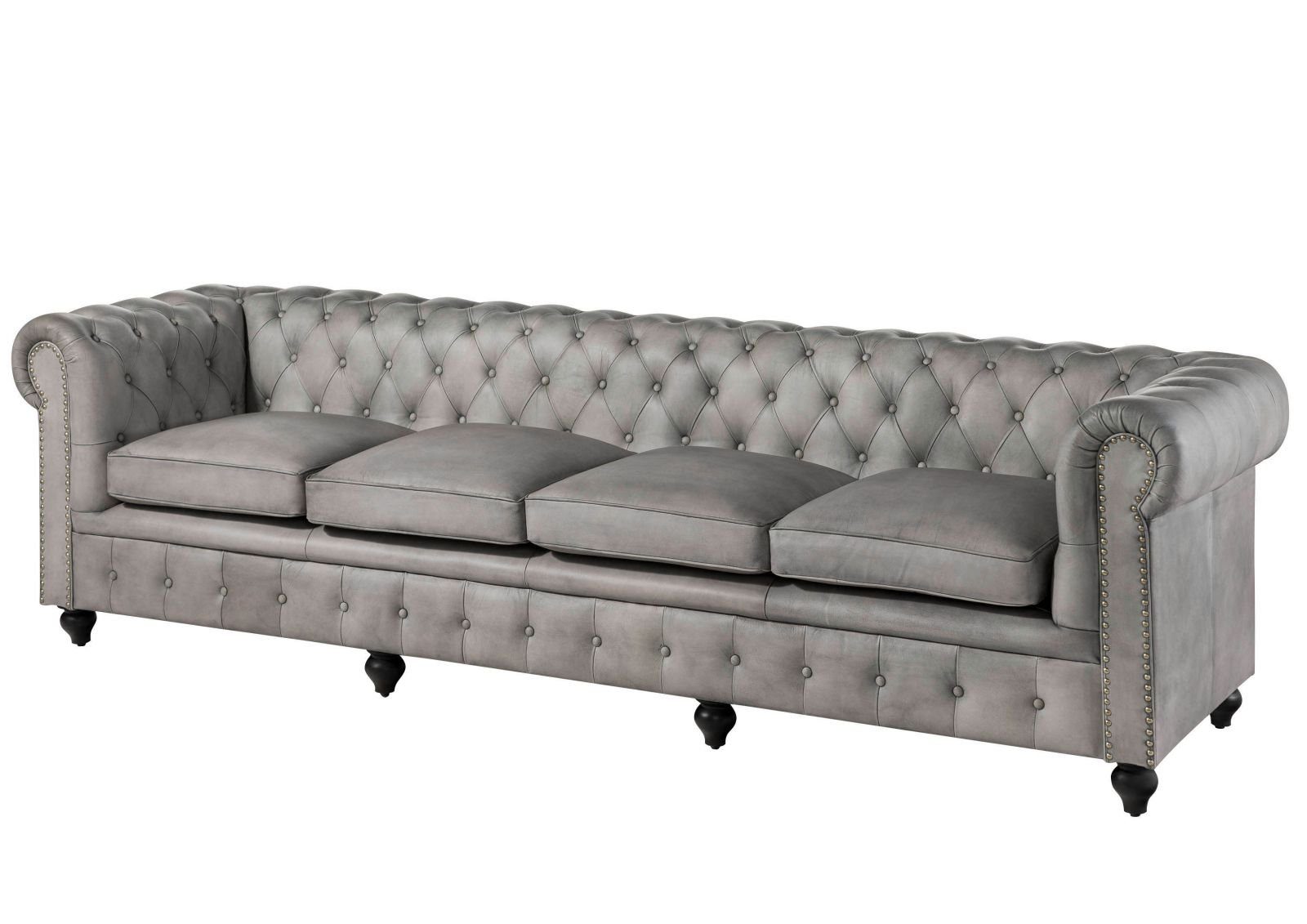 Massivmoebel24 Sofa, Sofa 4-Sitzer Echtleder 274x82x75 grau CHESTERFIELD #204