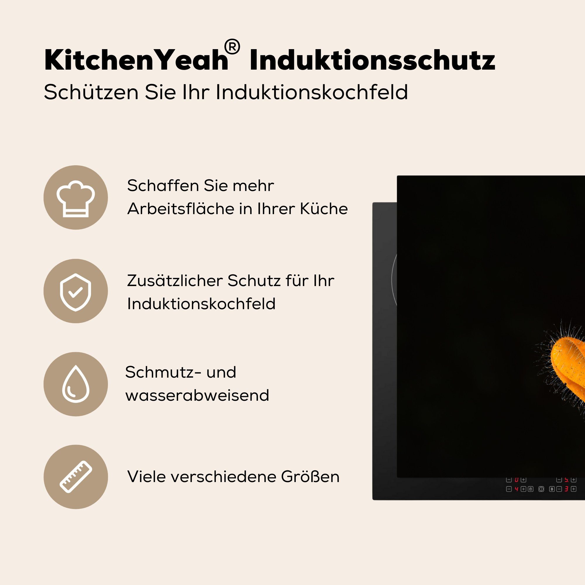 81x52 für küche, Herdblende-/Abdeckplatte Induktionskochfeld tlg), cm, MuchoWow Pilze (1 Dunkeln, Vinyl, im Ceranfeldabdeckung Orangefarbene die Schutz
