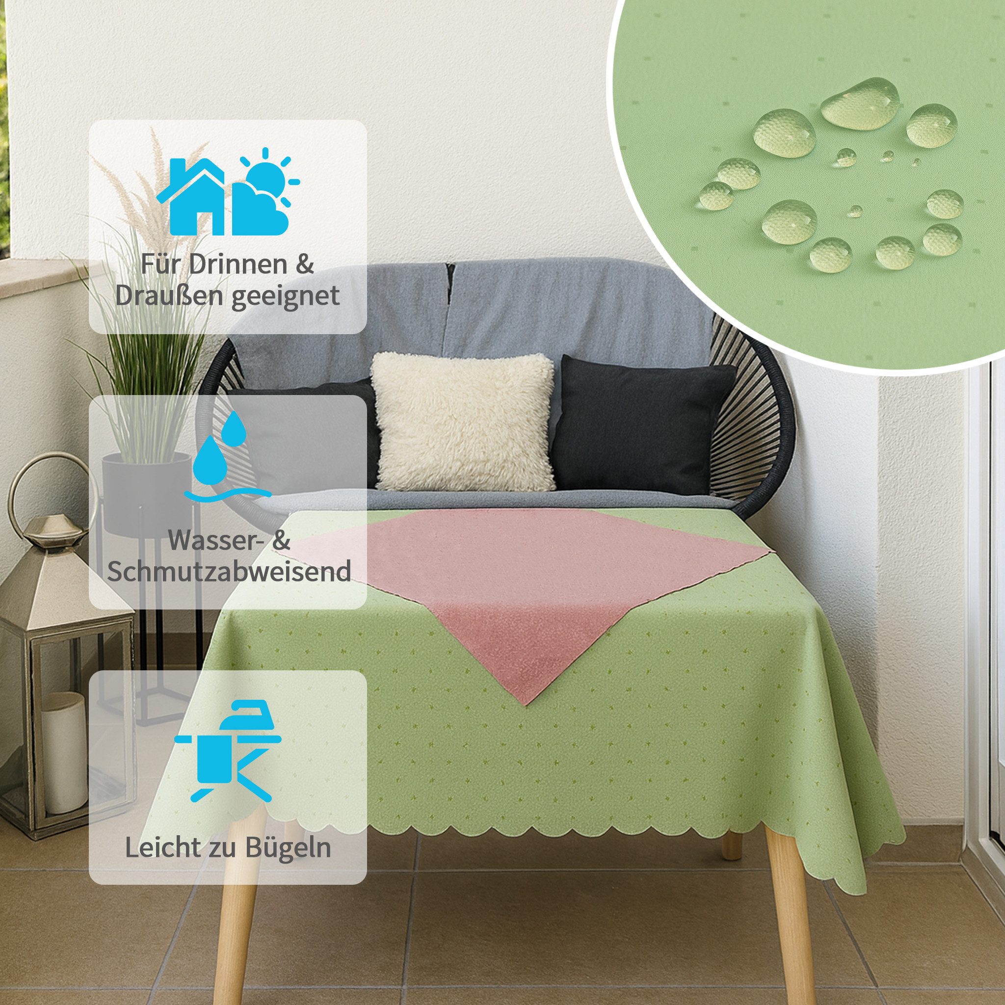 matches21 HOME & HOBBY Tischdecke Tischdecke 90 x 90 cm in Hellgrau für Esstisch & Küche (1-tlg), Waschbares Tischtuch mit gewelltem Rand – Bild 4 von 5