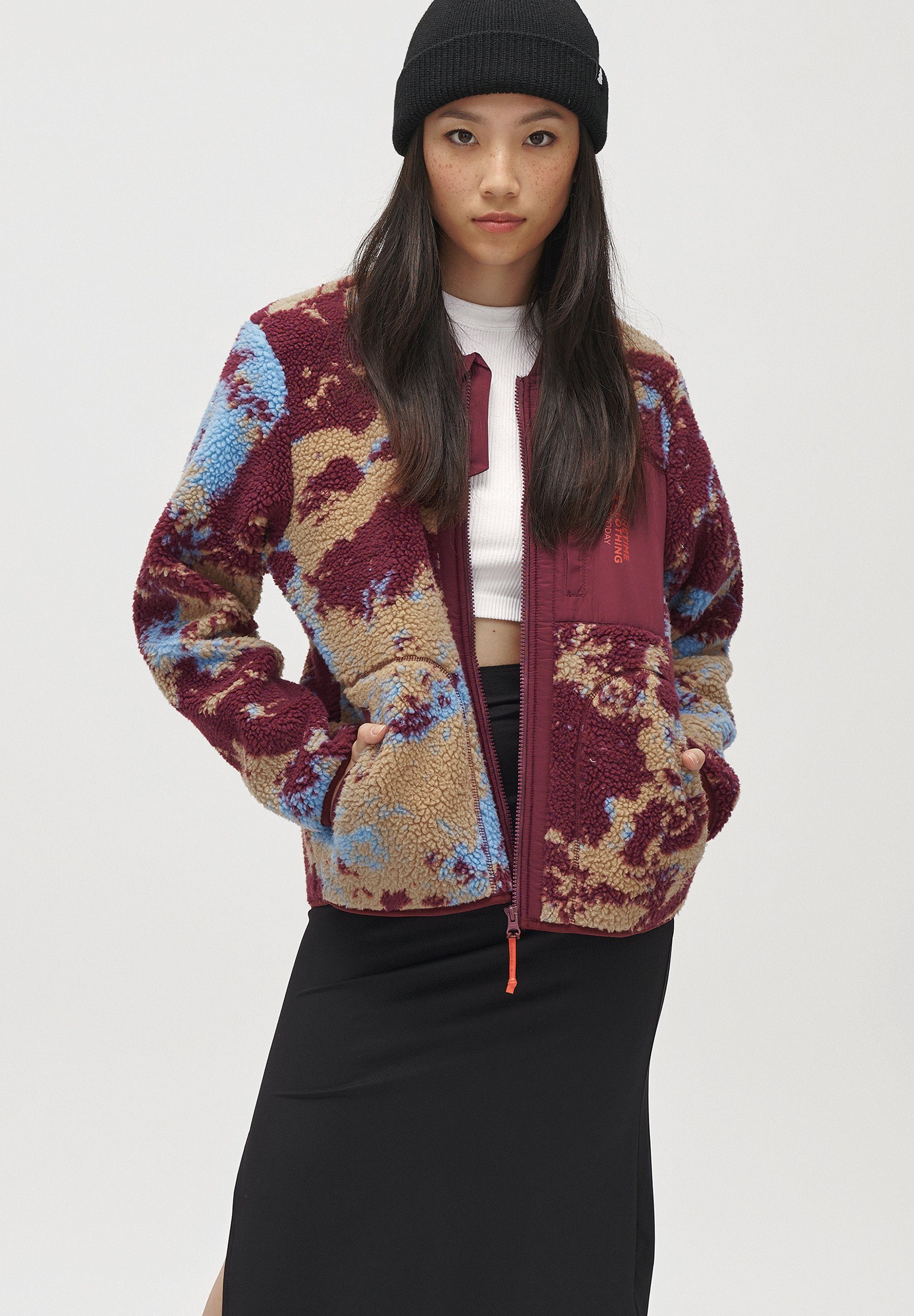 kältere für Tage Clothing Moss cropped The Fleecejacke Jacket ruby Pinetime Perfekt