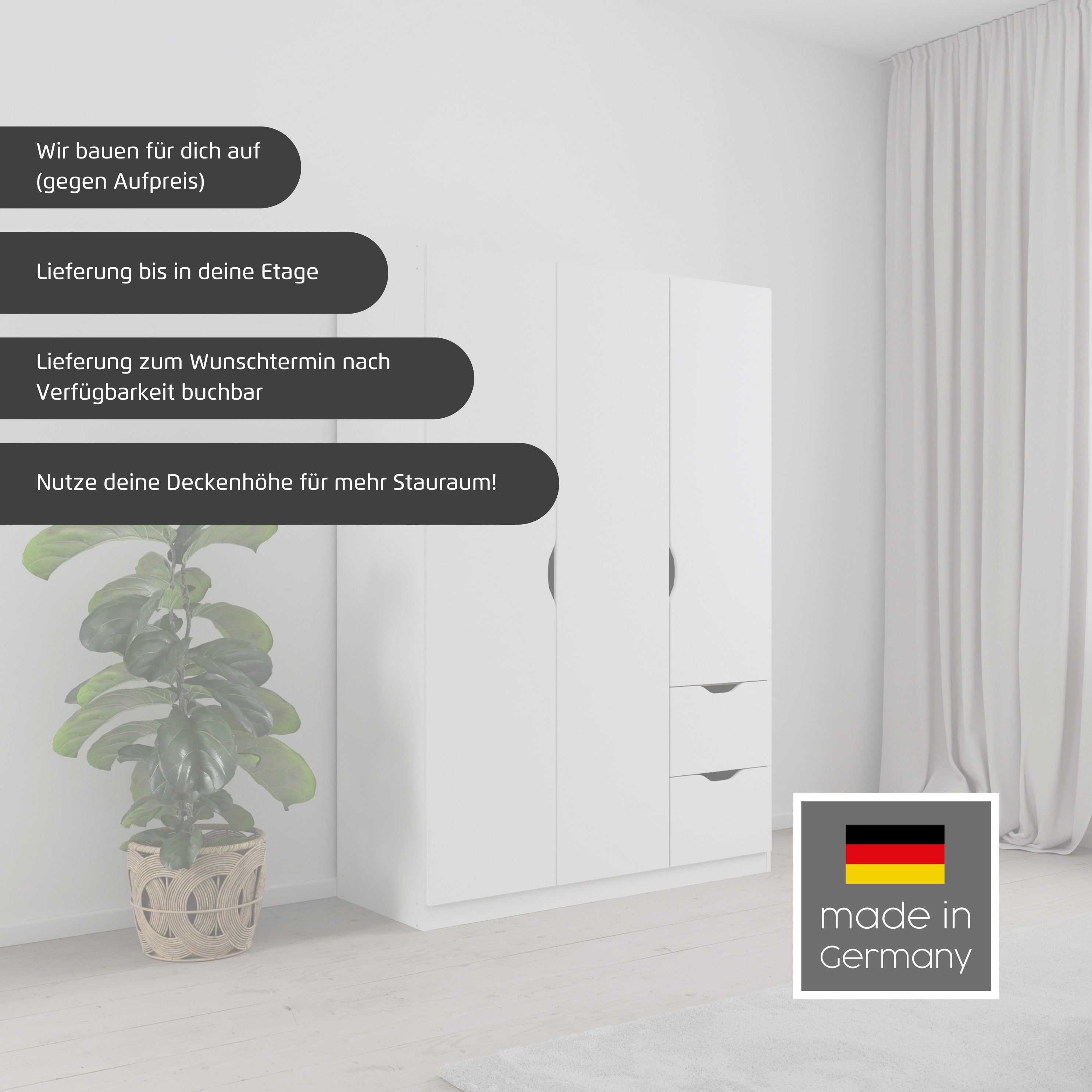 rauch Kleiderschrank Freiham Kleiderschrank Garderobenschrank Nischenlösung mit Spiegel und Schubkästen, Griffmulden, Schlafzimmerschrank Schrank – Bild 3 von 5