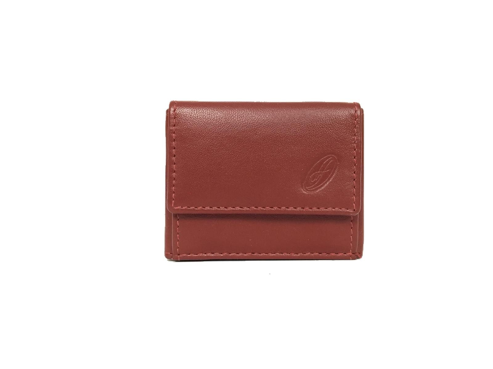 DF Mini Geldbörse kleine dünne Damen Minibörse, Leder, rot, kirschrot