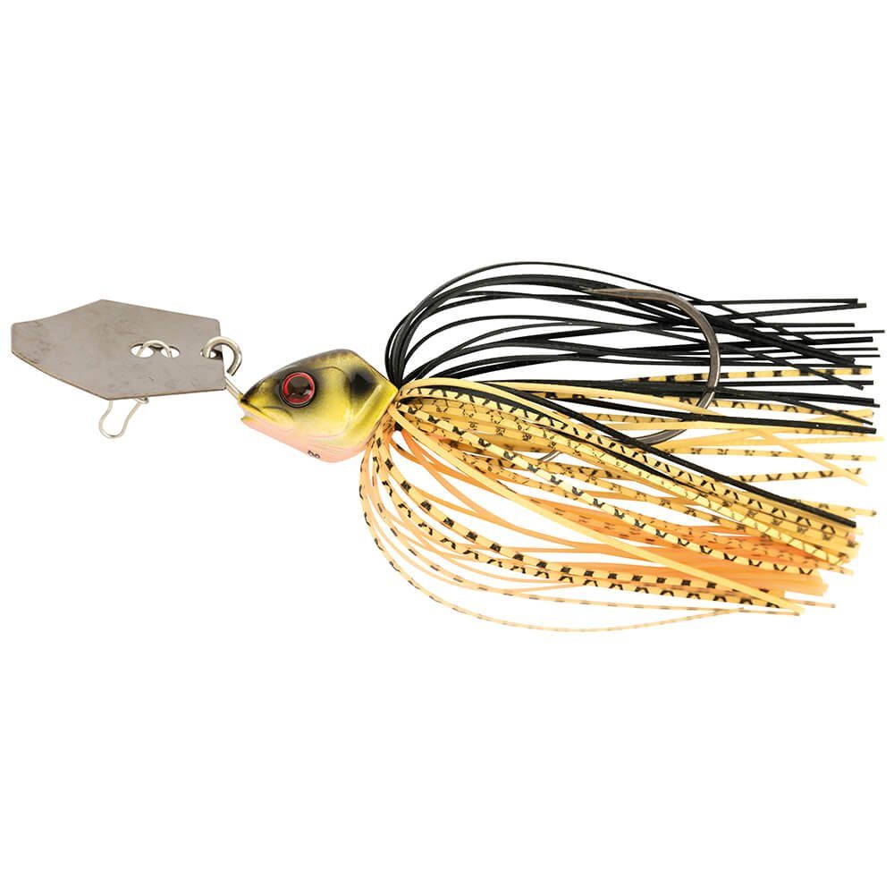 Fox Rage Kunstköder Fox Rage Chatterbait Black Gold, (1-St), Detailreicher Jigkopf mit 3D-Augen, Robuster Silikonfaserring mit einer pulsierenden Lockaktion, Perfekt für den kombinierten Einsatz mit Rage Weichplastikködern, Inklusive eines hochqualitativen Snap Links