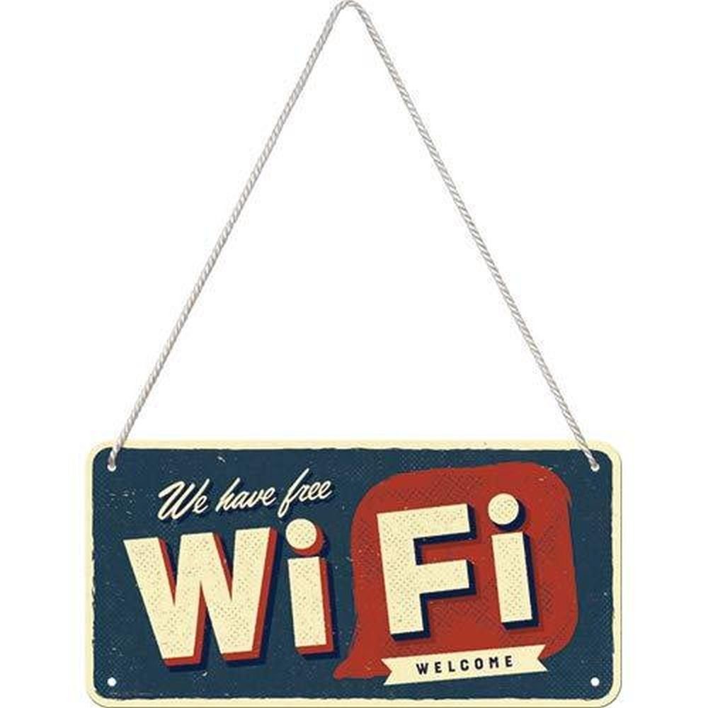 Metallschild Hängeschild - Achtung - Free Wi-Fi