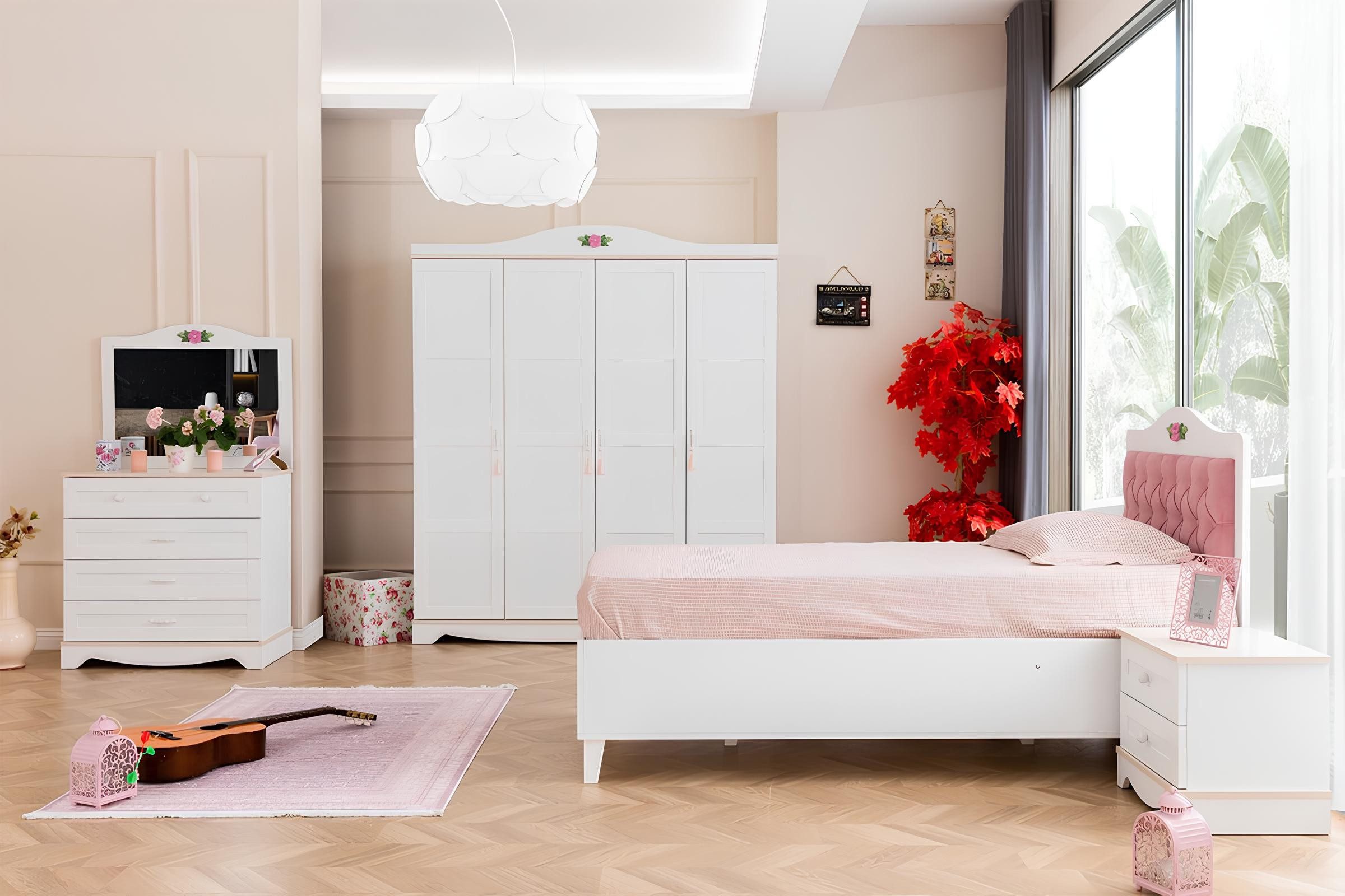 Xlmoebel Einzelbett Moderne Kinderzimmermöbel in Weiß mit viel Stauraum (Einzelbett, 5-tlg., Bett), Hergestellt in Europa