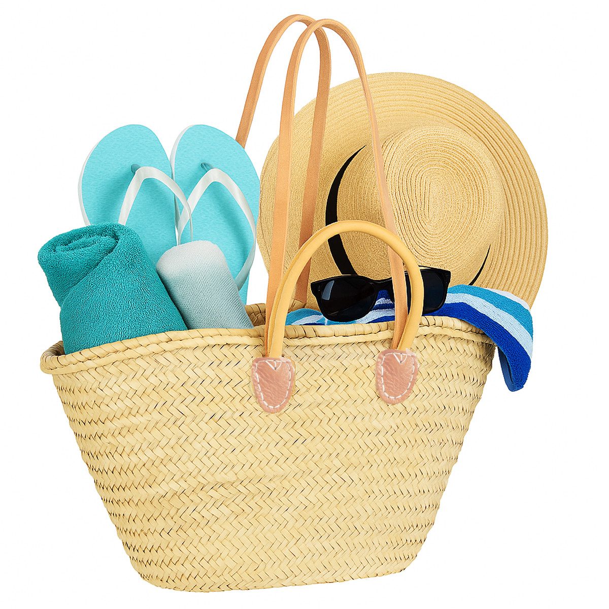 Marrakesch Orient & Mediterran Interior Korbtasche Cesta Natur - Strandtasche Korbtasche 55cm aus Palmblatt & Leder (1-tlg), Handarbeit