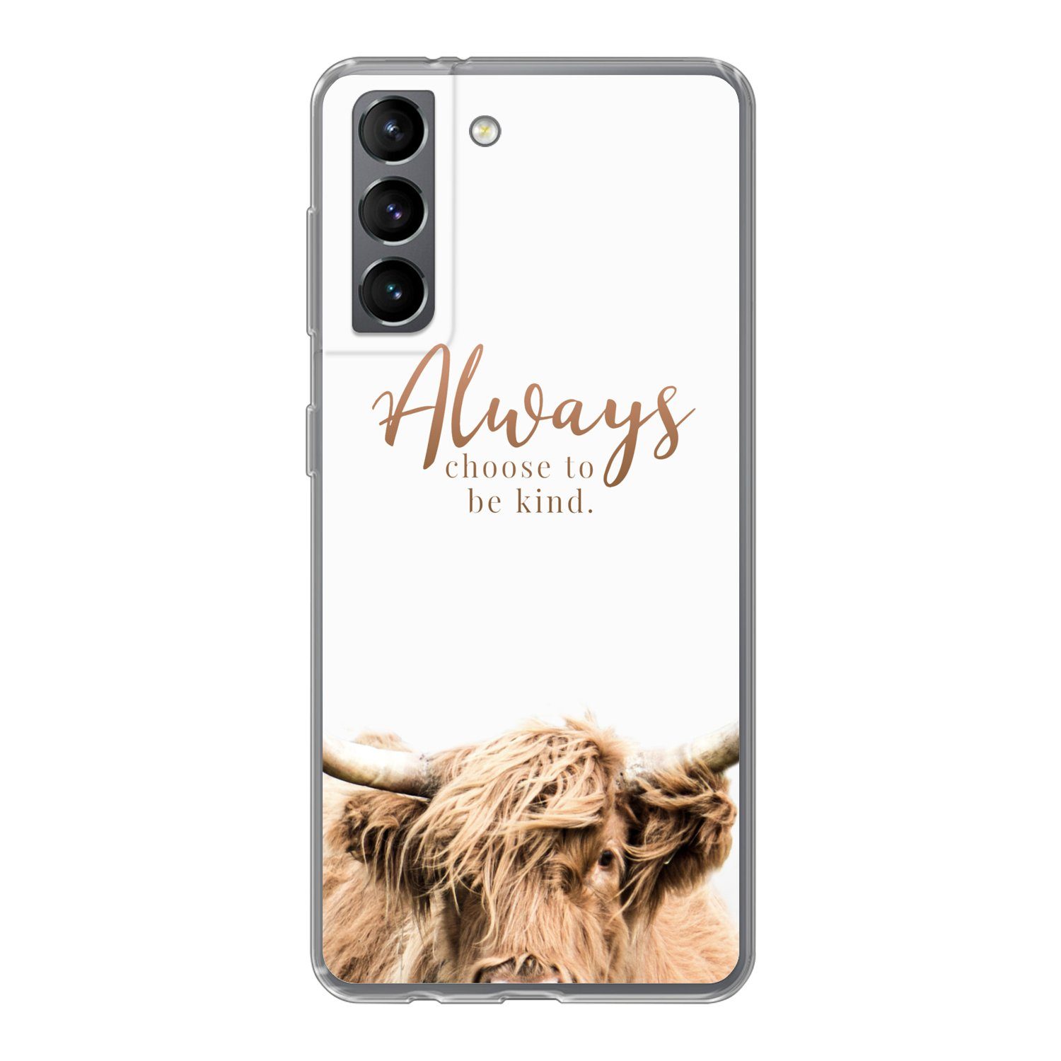 MuchoWow Handyhülle für Samsung Galaxy S21 Schottischer Highlander - Zitate - Weiß, Phone Case, Silikon, Schutzhülle Dünn