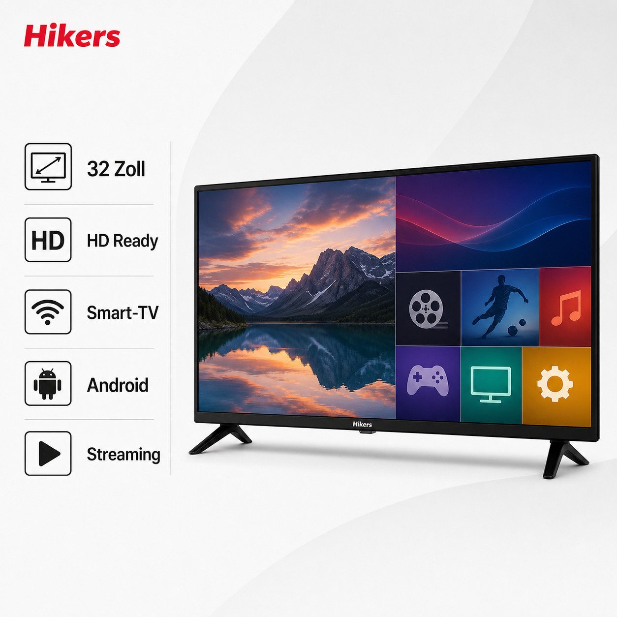 Hikers 32FZ-B LED-Fernseher (Smart-TV, Dolby Audio; Smart TV; VESA 100 x 100 mm)