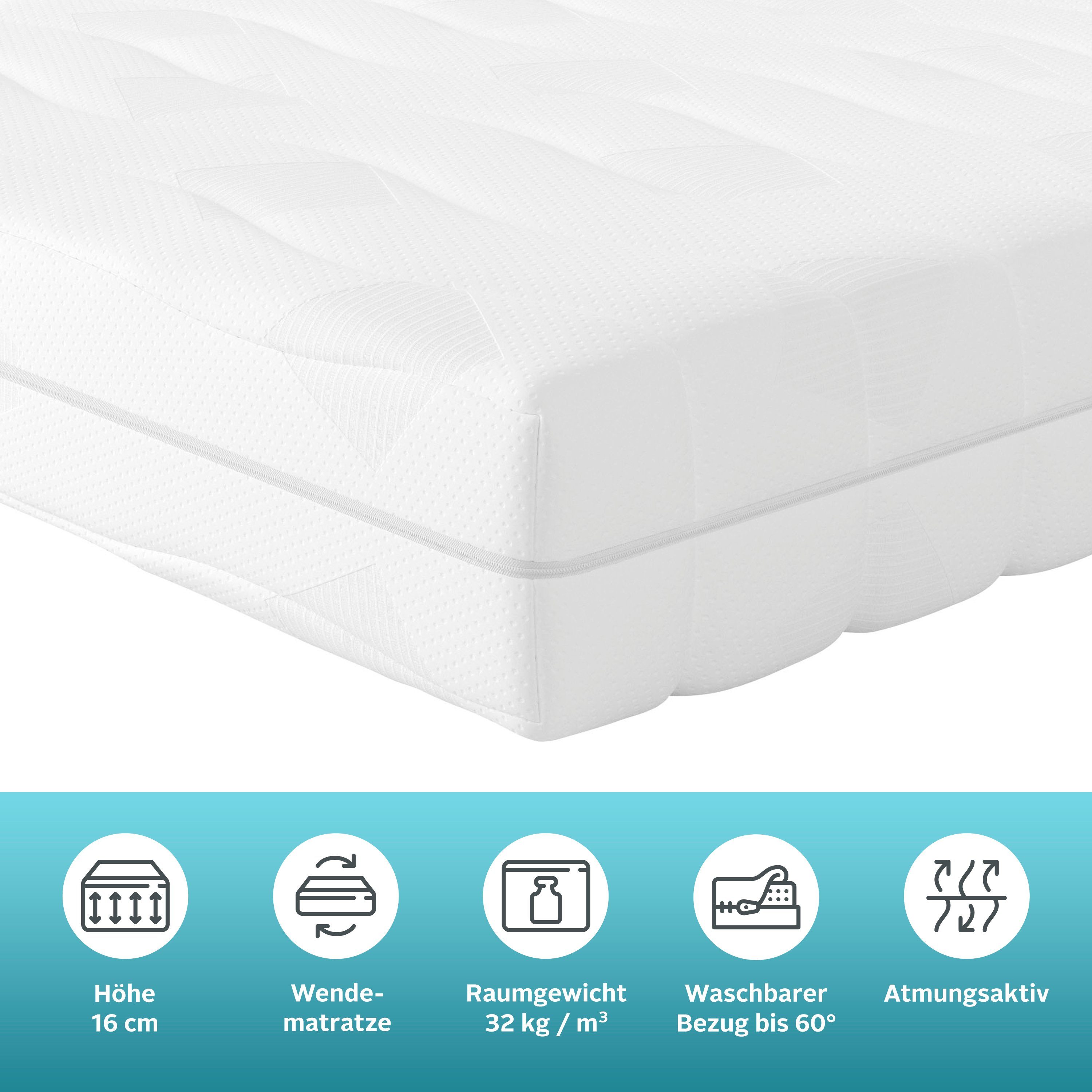 Jugendmatratze Lixi Basic, Matratze 90x200 cm, 140x200 cm & mehr - Kundenliebling!, OTTO home, 16 cm hoch, Jugendmatratze Härte 2, ergonomisch, atmungsaktiv