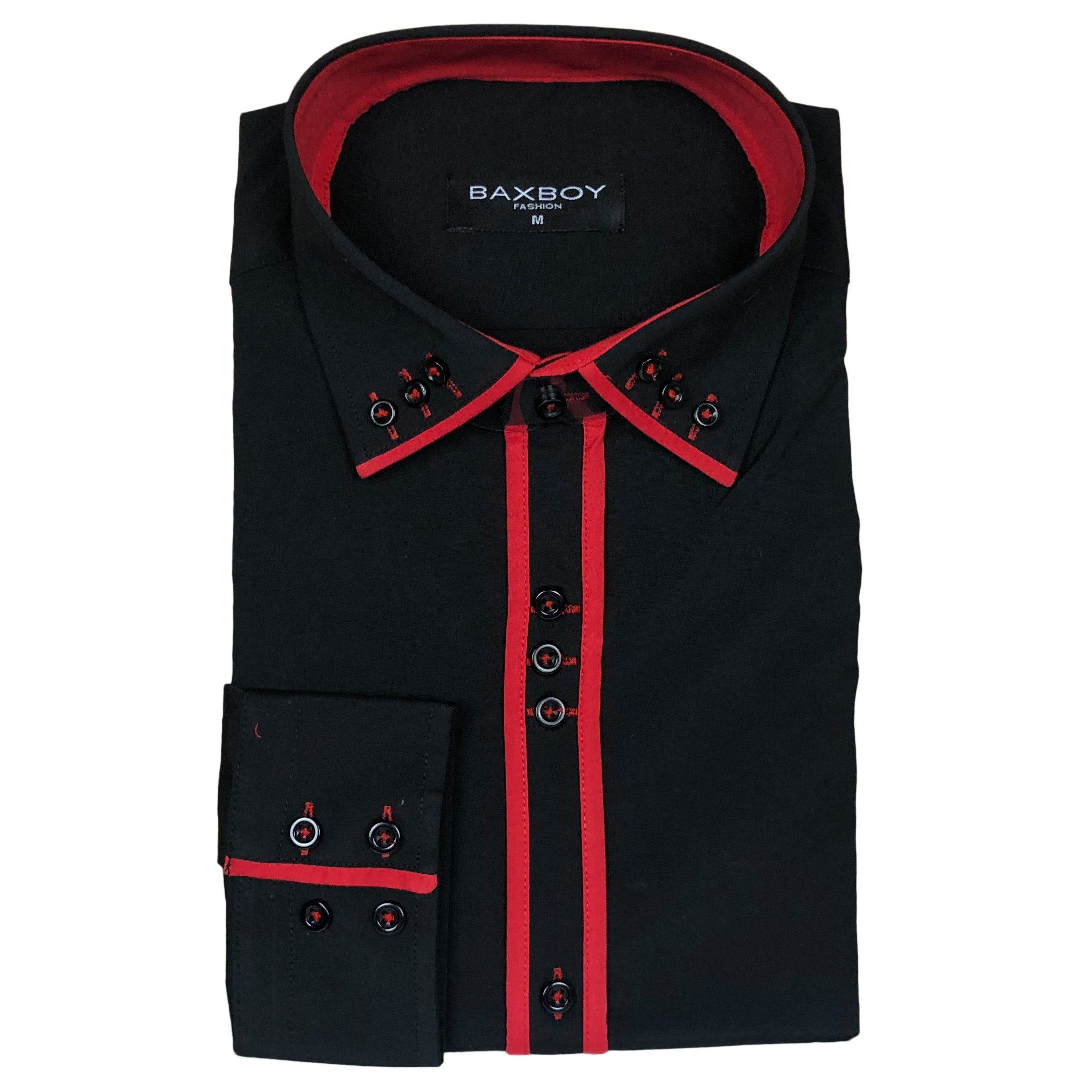 Baxboy Langarmhemd Baxboy Herren Hemd Kentkragen Hemden Slim Fit mit Kontrasten Farbe