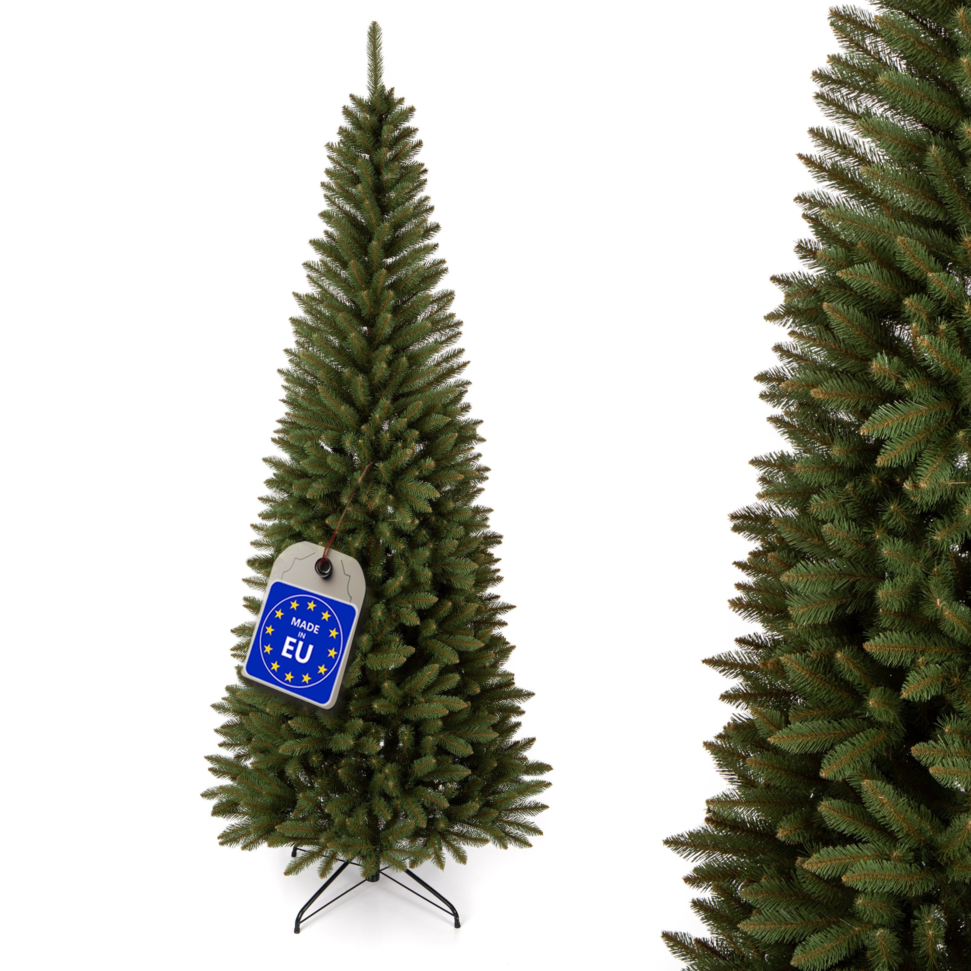 Olotos Künstlicher Weihnachtsbaum,180 cm Tannenbaum, grüner Stamm, Nordische Fichte schlank, MADE IN EU - Besten Qualität