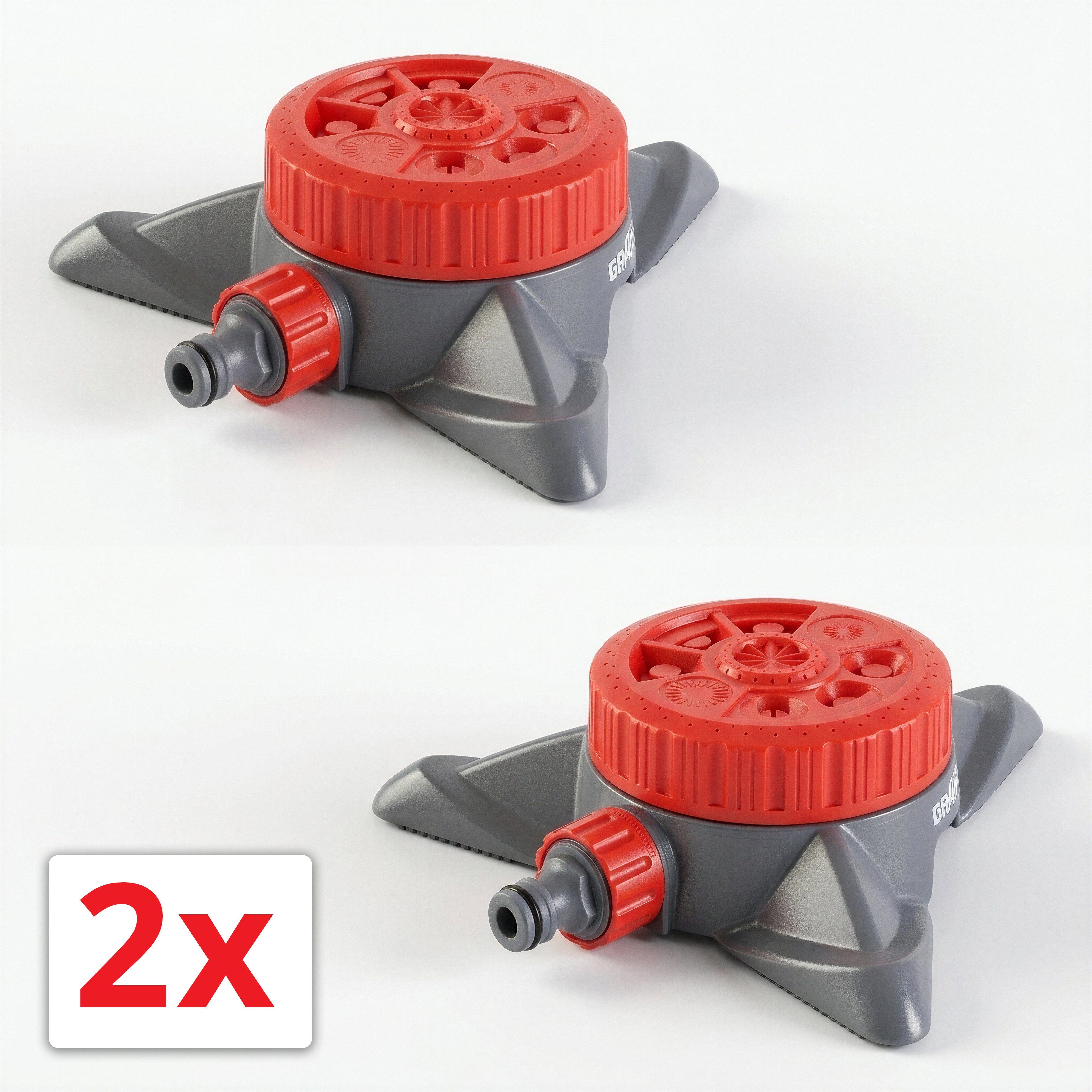 Grafner Kreisregner Kreis- Rasensprenger Kreisregner 2er Set, für Flächen bis 50 m², (2-St., 2 Stk), 8 verschiedene Sprühwinkeleinstellungen