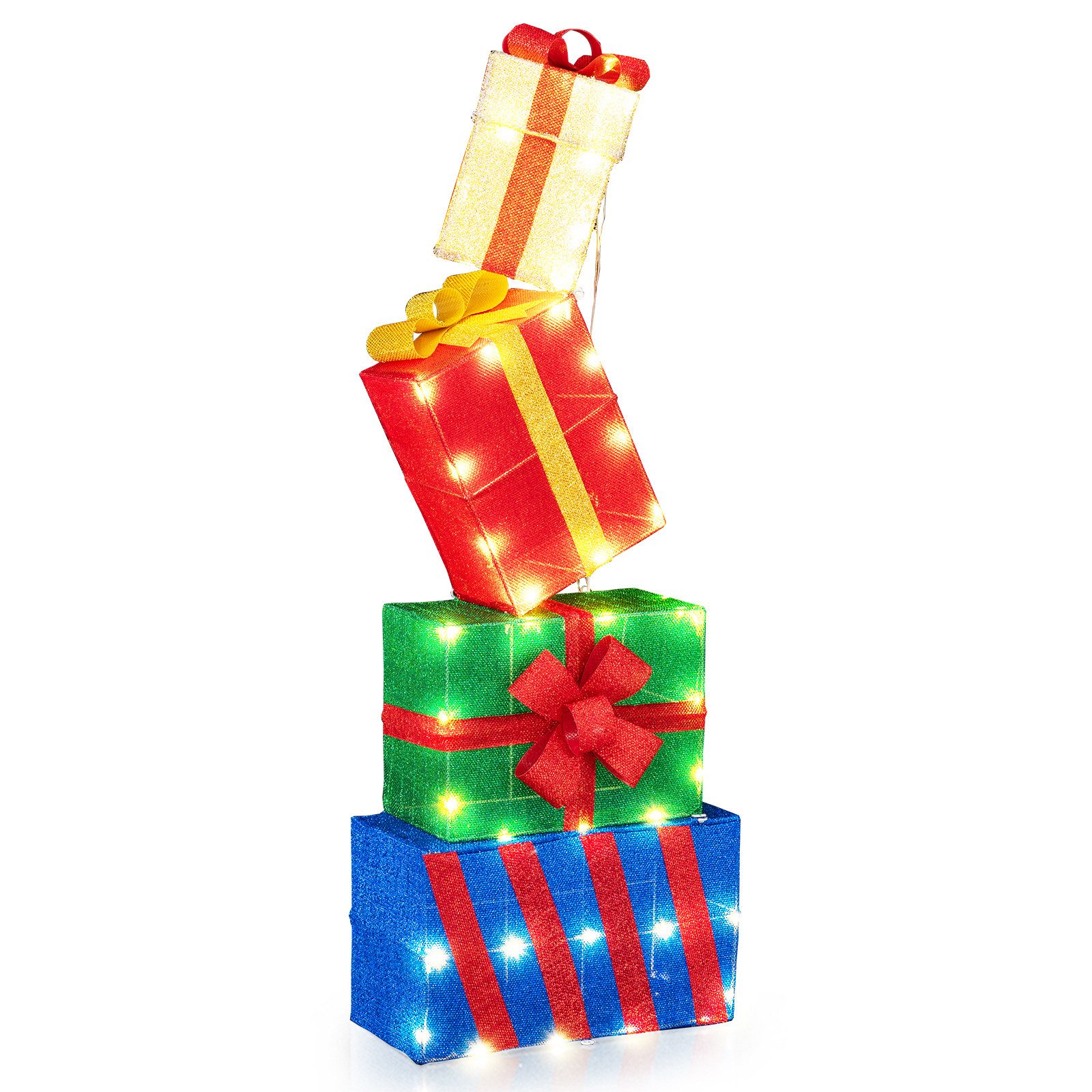 KOMFOTTEU Weihnachtsfigur, Dekoboxen Weihnachtsdekoration mit 51 LED-Lichtern & Schleife