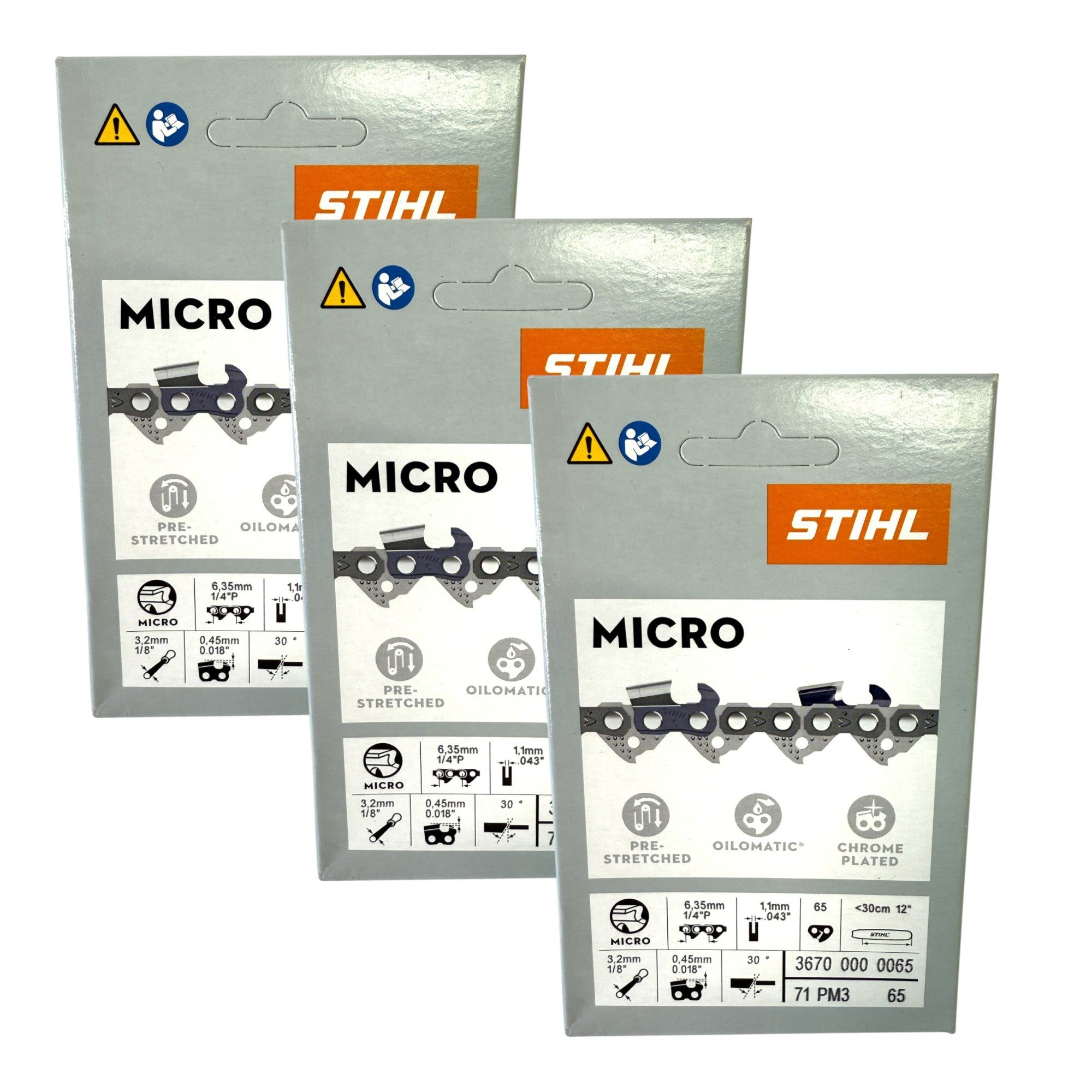 STIHL Ersatzkette 3x 1/4" Picco Micro 3 (PM3) Sägekette 30 cm 1/4" P 1,1 mm 65 TG 3