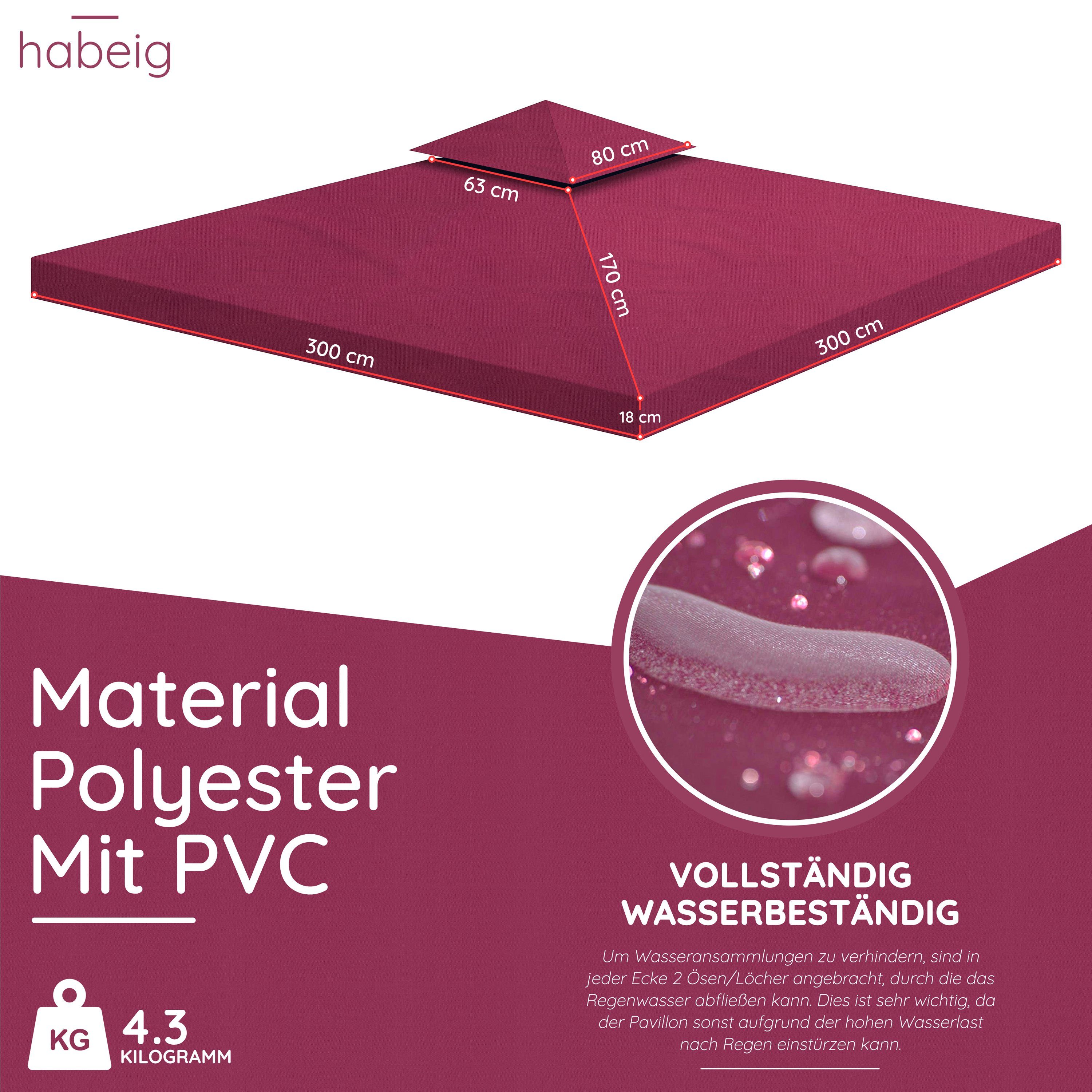 habeig Pavillon-Ersatzdach Pavillondach Ersatzdach 360g/m² PVC 3x3m WASSERD günstig online kaufen