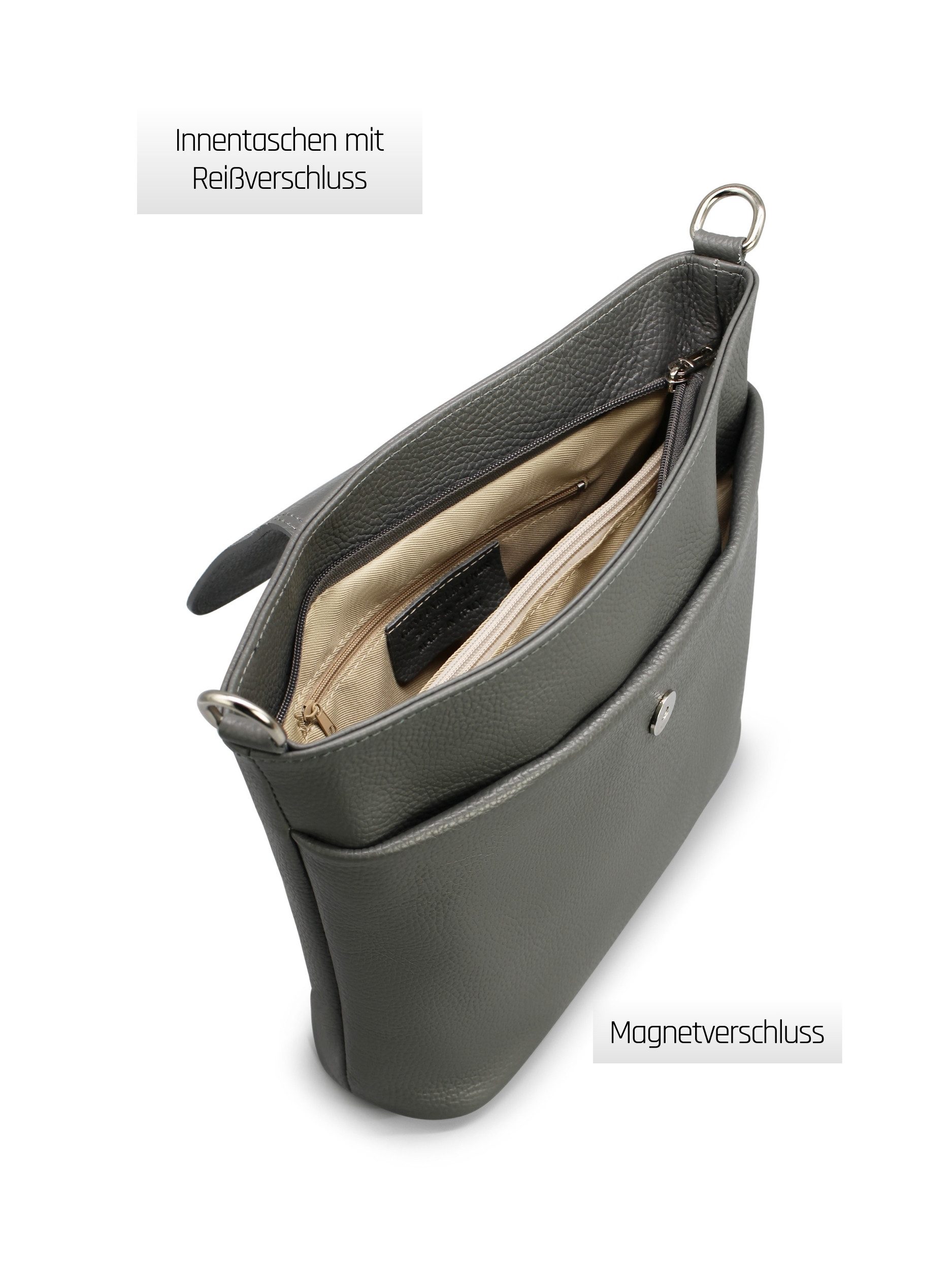 Adel Bags Schultertasche SARA Umhängetasche für Damen, Schultertasche aus Echtleder (Test SEHR GUT, Note 1.1), 20 Farboptionen, Hergestellt in Italien, mit 2 Riemen