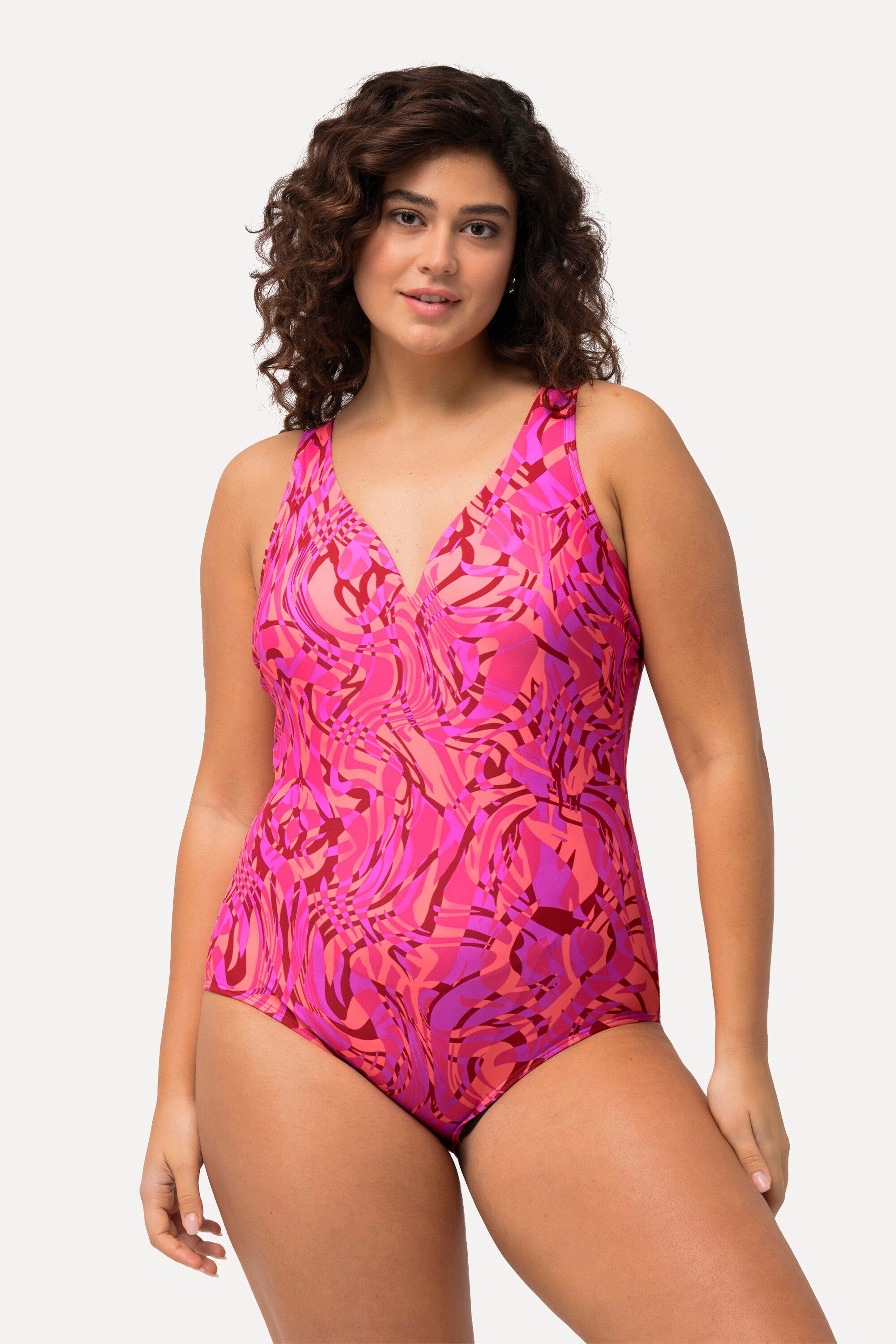 Ulla Popken Badeanzug Badeanzug Wirbelmuster Softcups Bügel recycelt